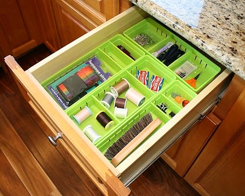 Miniatura 4 de Cheftor Cajones de almacenamiento de plástico con separadores para papelería, maquillaje, cubiertos, juego de 4 (rojo)