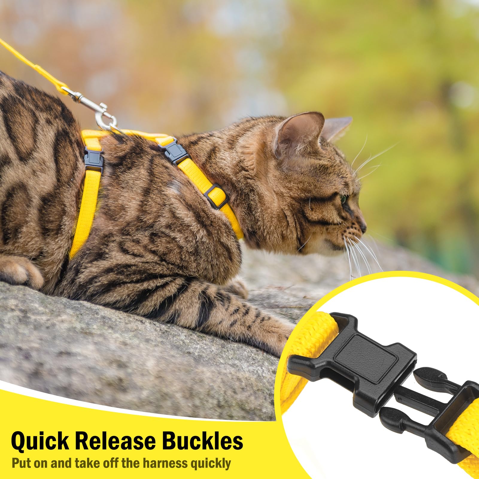 PUPTECK Adjustable Cat Harness and Lead Set Escape Proof Kitten Strap Collar for Walking Travel Yellow S, Small - Image 3