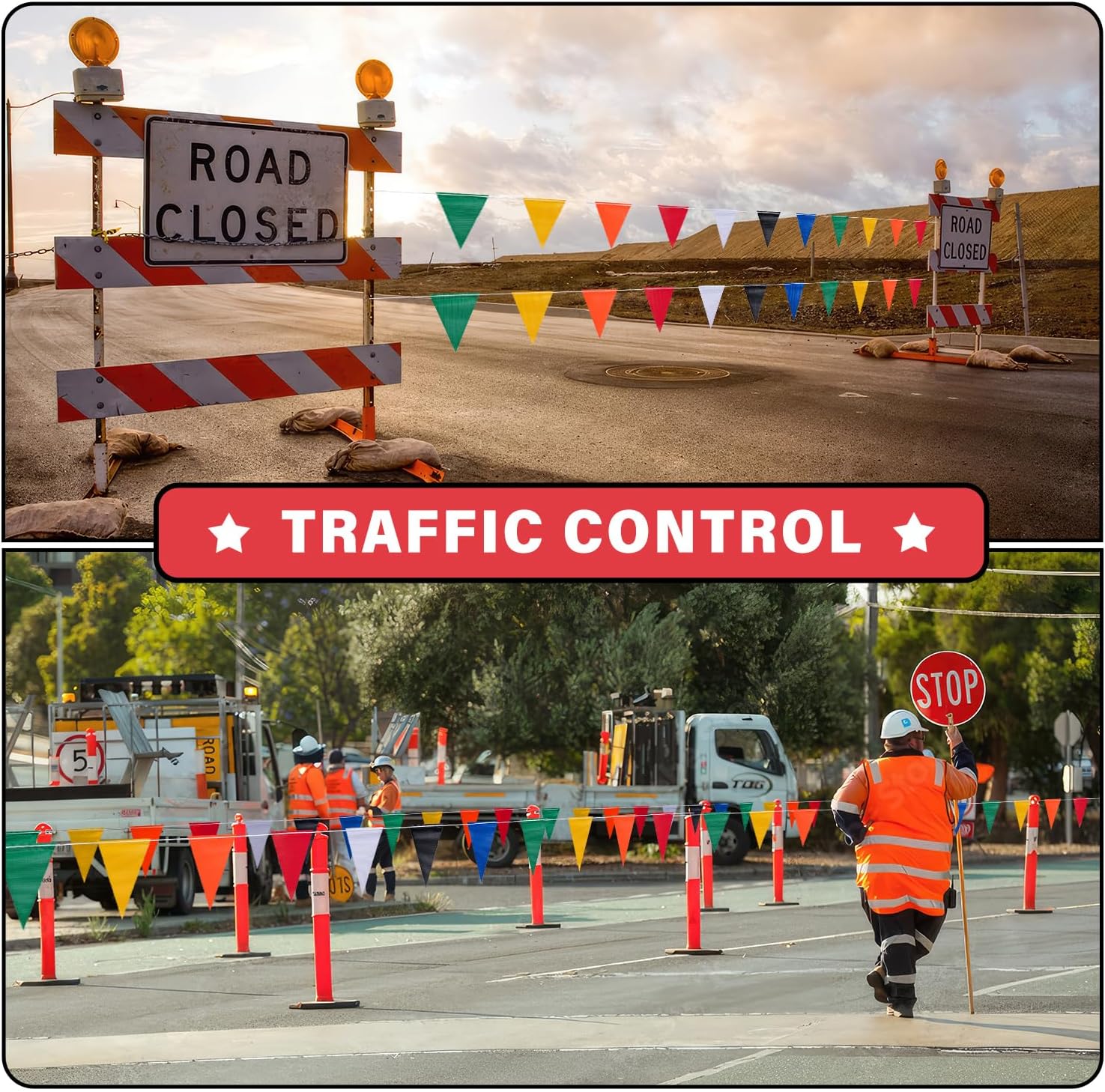 105ft Pennant Banner Flags, 7x10 Multicolor 45 Pcs High Visibility Safety Flagging on String, Triangle Pool Flags for Backstroke, Construction Events Party Decoration Parking Marking Outside - Image 5