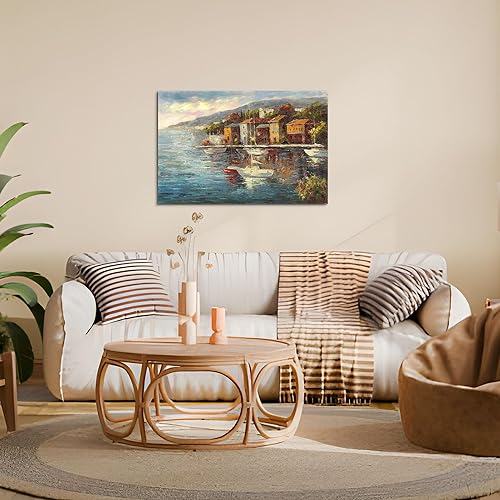 Miniatura 4 de Arte de pared en lienzo mediterráneo, arte de pared italiano, arte de café de Italia y París, pinturas al óleo, imagen de paisaje marino para