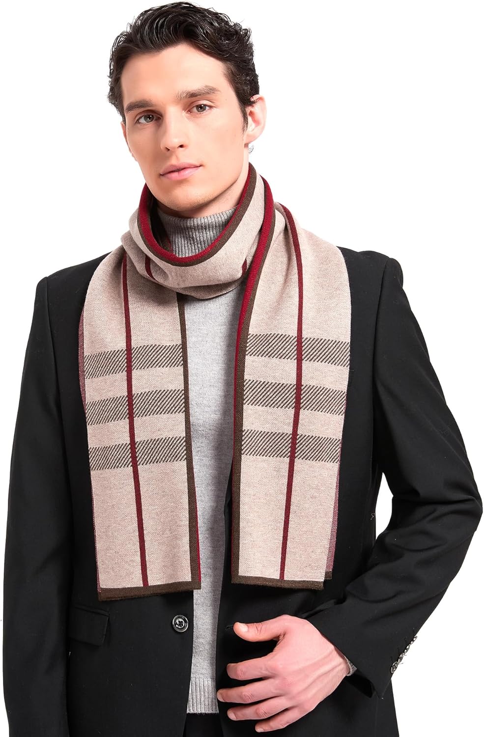 Men Winter Cashmere Scarf Wool Soft Warm Knitted Plaid Scarves for Men - Image 4