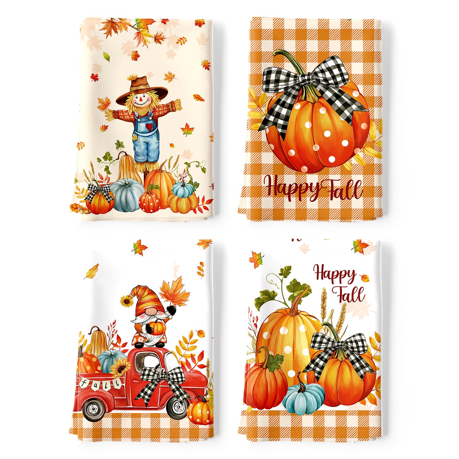 Arquiel Kürbis Vogelscheuche Geschirrtücher 4 Stück, Herbst Küchentücher Dekorative 100% Baumwolle Trockentücher Thanksgiving Saugstarke Geschenk für den Urlaub Einweihungsfeier 48 cm x 70 cm