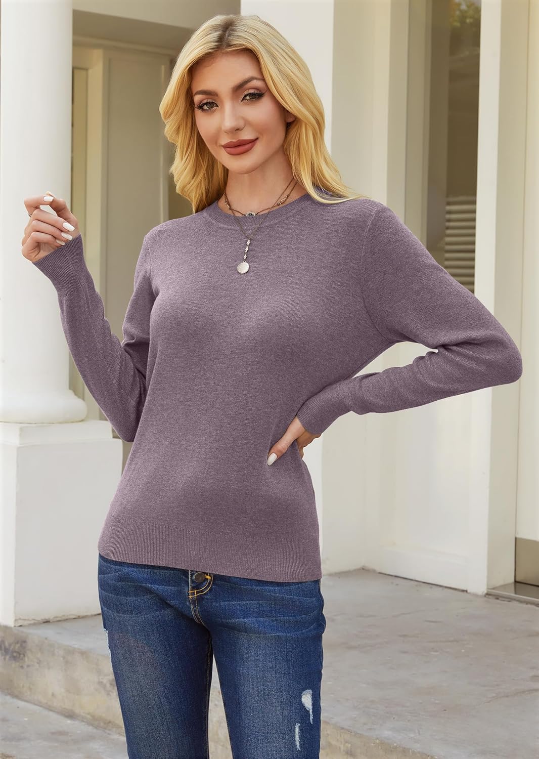 GKBK Women's Wool Blend Sweater Crew Neck Lightweight Pullover Long Sleeve Fall Tops Business Casual Outfits 2025 Fashion - Image 2