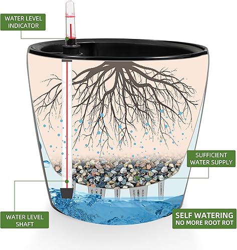 Miniatura 2 de Dexceder Maceta de riego automático de alto brillo de 9 x 8 pulgadas para interiores y exteriores, diseño de maceta interior, maceta de mesa gruesa