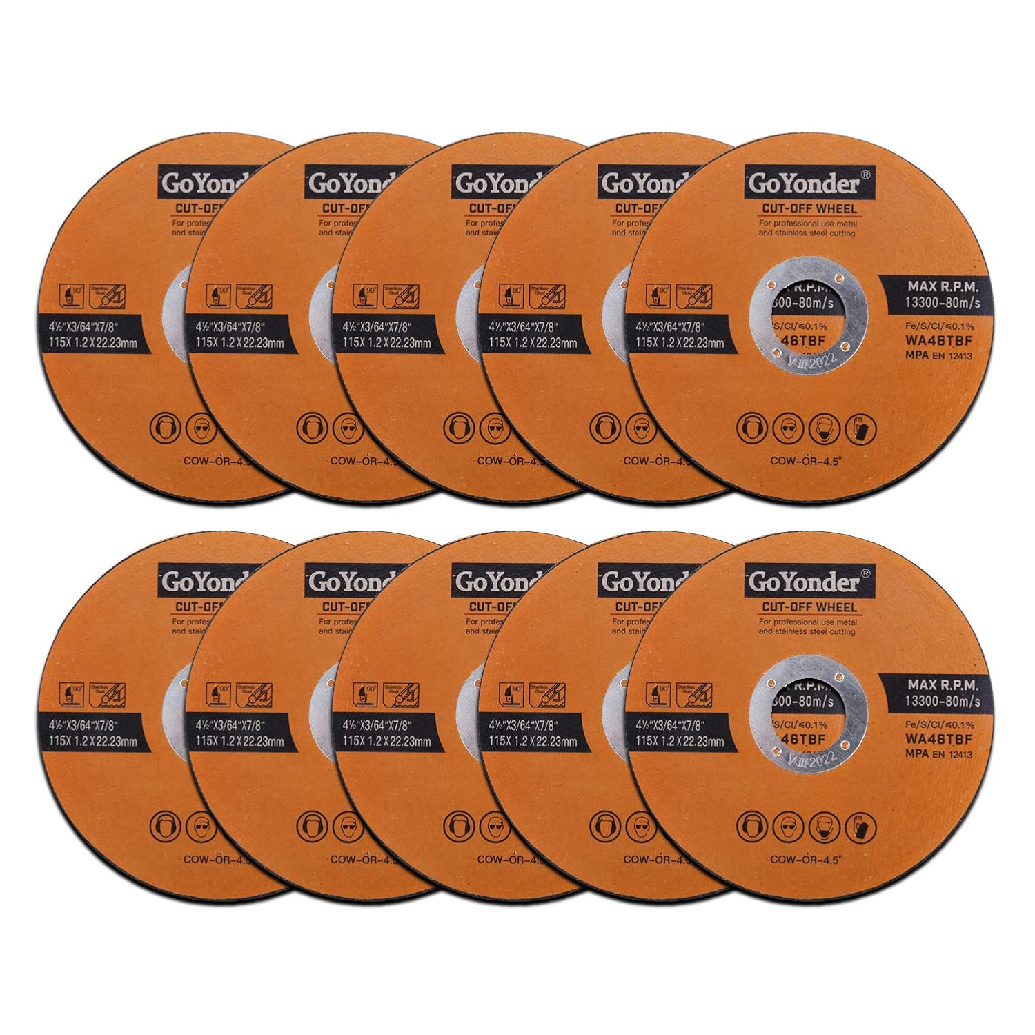 GoYonder Paquete de 10 ruedas de corte de 4.5 pulgadas para metal, acero inoxidable, 4-12 pulgadas x 0.045 x 78 pulgadas, rueda de corte ultrafina