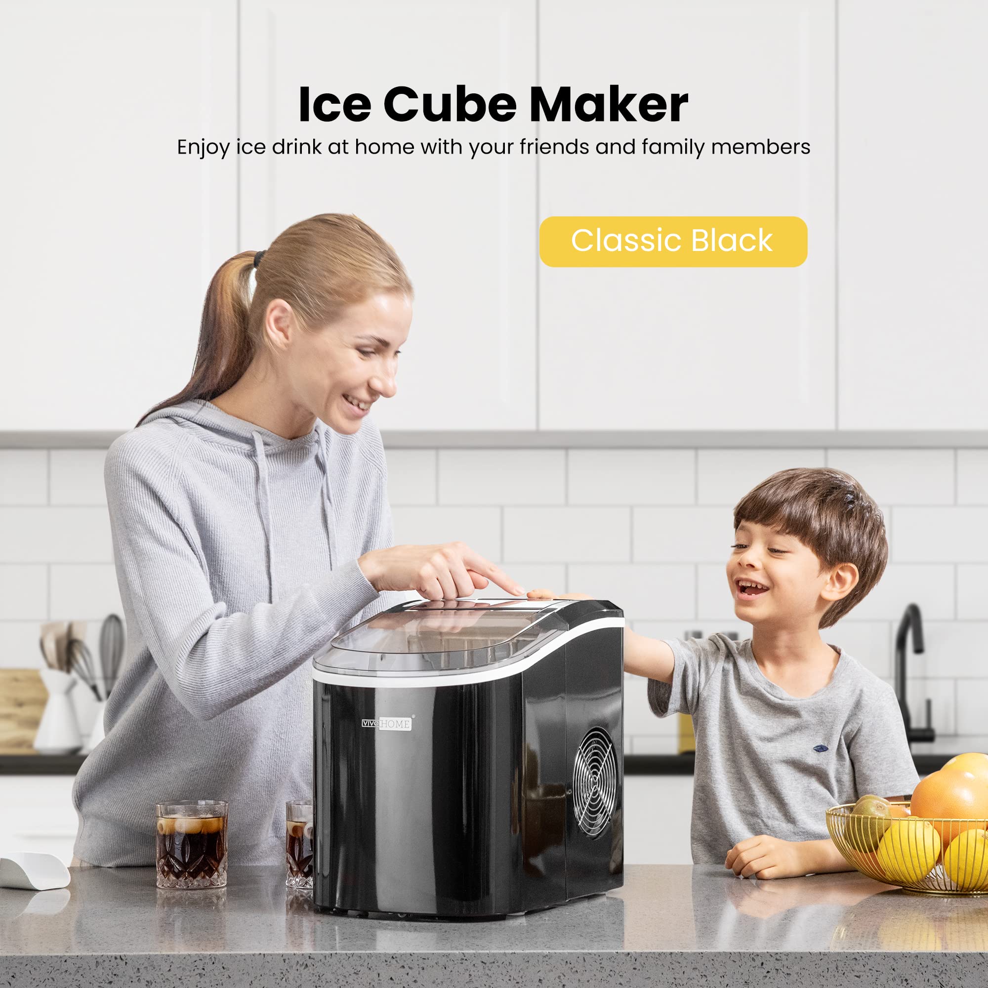 VIVOHOME Electric Portable Compact Countertop Automatic Ice Cube Maker Machine with Hand Scoop 10 Ice Bags and Self Cleaning Function 27lbs/Day Black on Fridge.com