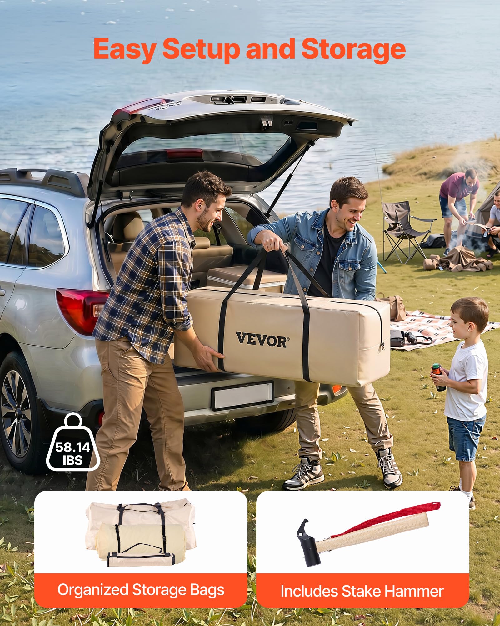 VEVOR Oxford Glockenzelt, 5 m Jurte, 4 Jahreszeiten, mit Ofenrohrdurchführung, bis zu 7 Personen, mit Abnehmbarem Boden (Reißverschluss), Ideal für Familien-Camping & Outdoor-Aktivitäten, Beige