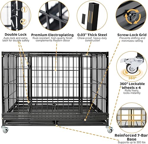 Miniatura 5 de Jaula para perros de 48 pulgadas, resistente e indestructible, a prueba de escapes, para perros grandes de alta ansiedad, apilable y plegable, XL
