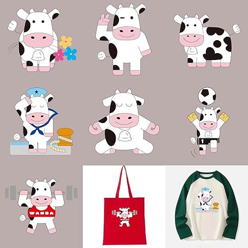 Liveish Calcomanías termoadhesivas de otoño, lindas calcomanías de vaca para planchar, calcomanías de transferencia de calor para ropa, bolsas y
