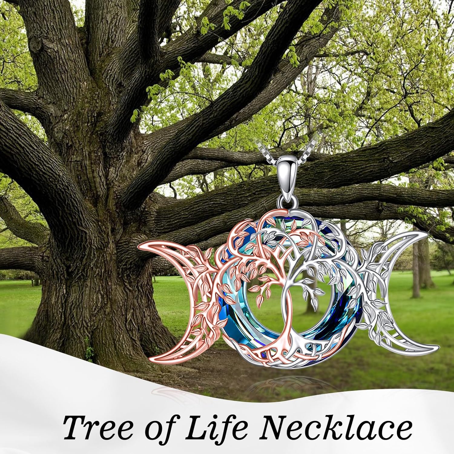 POPLYKE Tree of Life Necklace for Women Sterling Silver Celtic Knot Family Tree With Blue/Purple/Volcano Crystal Irish Gifts for Mom Wife Birthday Christmas - Image 2