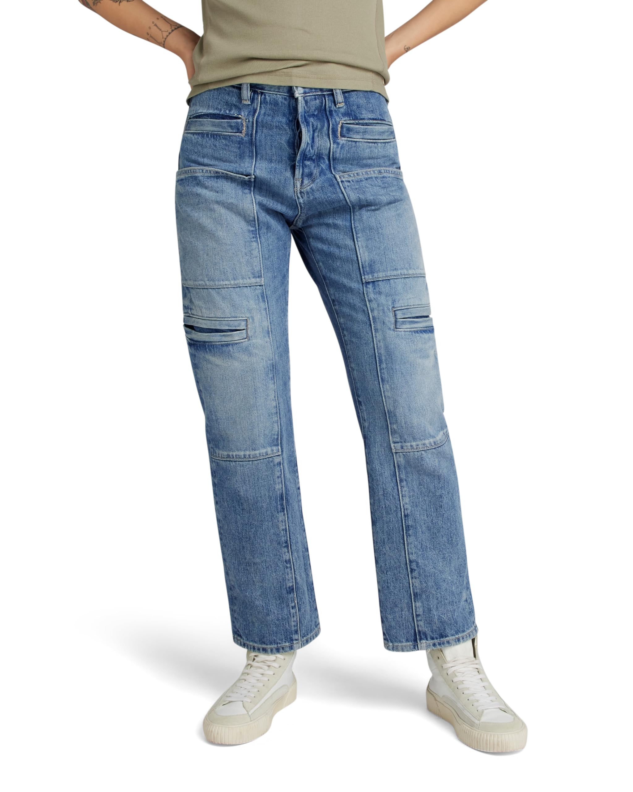 G-Star Women's Viktoria Utility High Straight Jeans, Blue (faded denali blue destroyed D24566-D499-G565), 24W / 30L