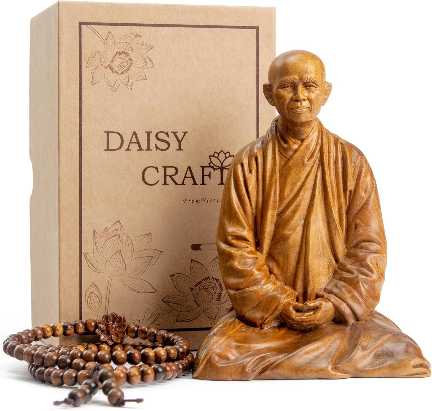 Zen Master Thich Nhat Hanh Buddha Statue, Wooden Meditation Accessories, Feng Shui Decor, Zen Spiritual Gifts, Home and Altar Decoration, Buddha Room and Indoor Decor