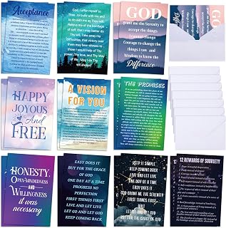 20 Pack Sobriety Greeting Card with Envelope 4 x 6 Inch Blank Assorted Recovery Encouragement Cards Sobriety Anniversary Cards Inspirational Hope Quotes for Men and Women (Dark Style)