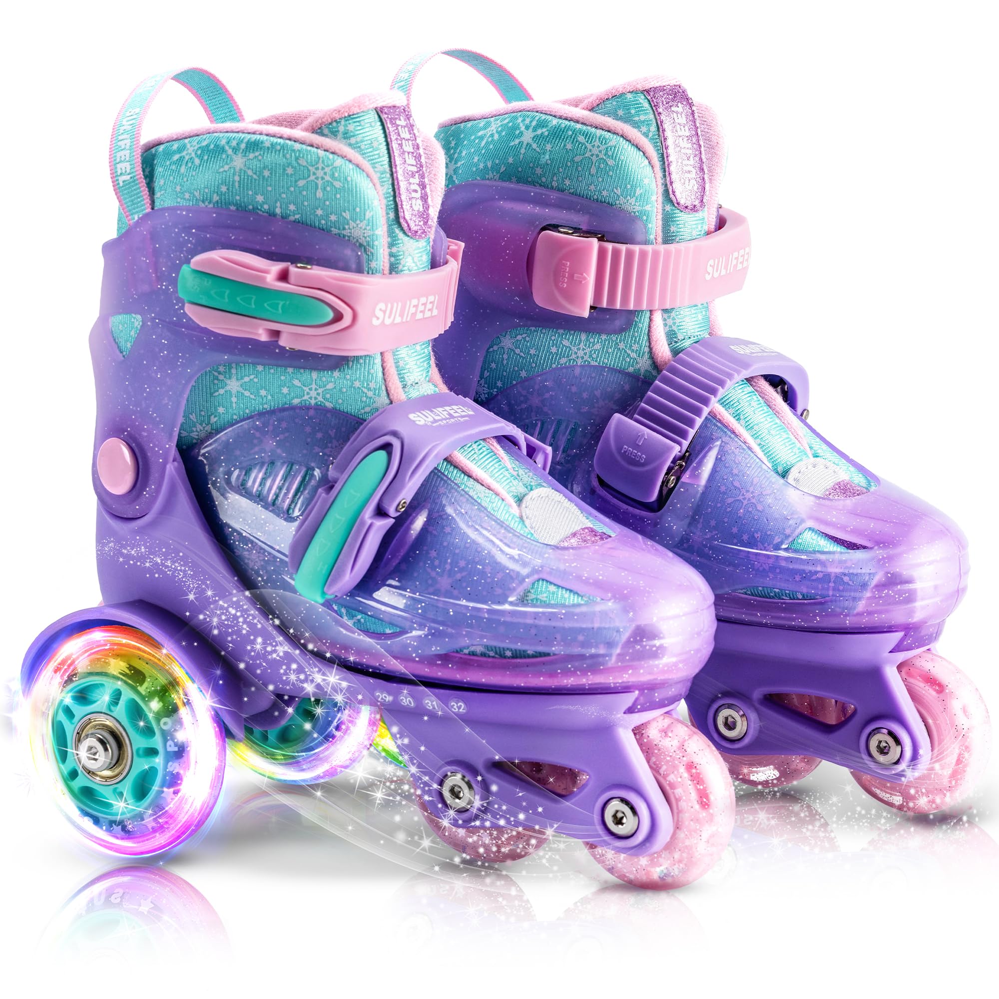SULIFEEL Verstellbare Rollschuhe für Kinder für Mädchen und Jungen, Spaß beleuchtende Licht Blitz Räder DREI-Punkt-Typ Balance geeignet für Anfänger Indoor Rollschuhlaufen