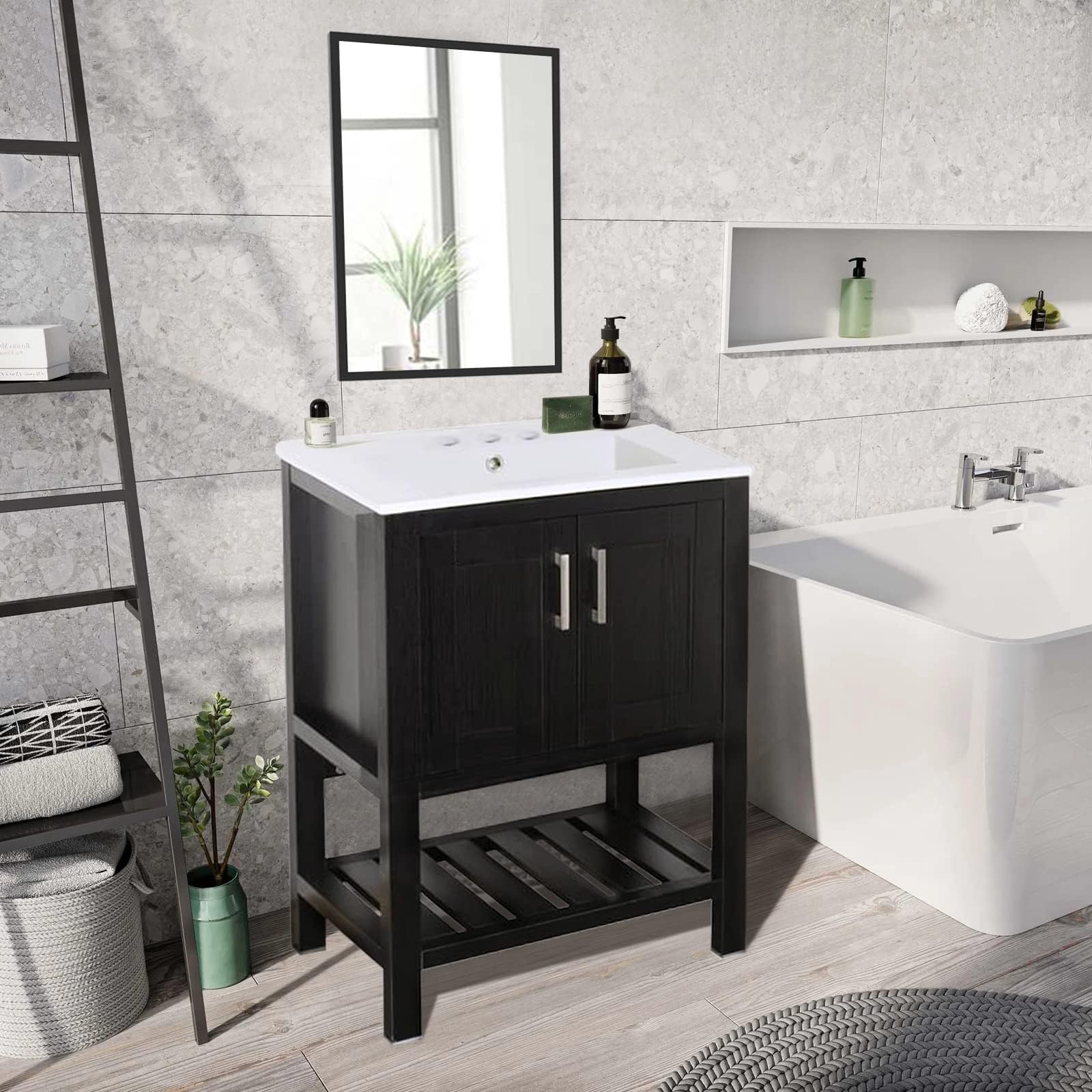 LUCKWIND 24" Black Bathroom Vanity Sink Combo, Modern Bathroom Cabinet ...