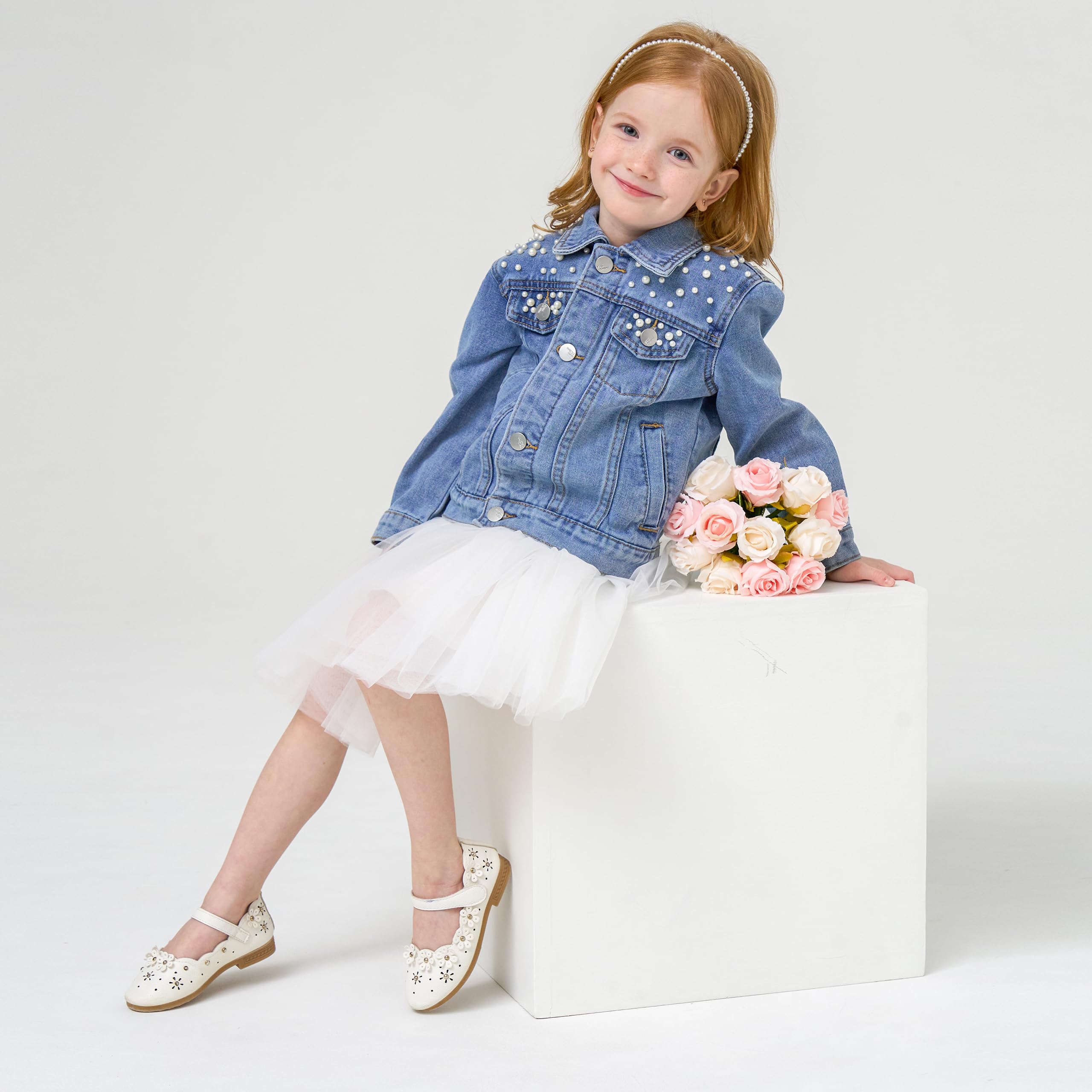 Miipat Veste en Jean Fille Paillettes Patchs Boutons Denim Blousons avec Poche Manches Longues Enfant Manteau en Jean Fille Vetement pour Enfants