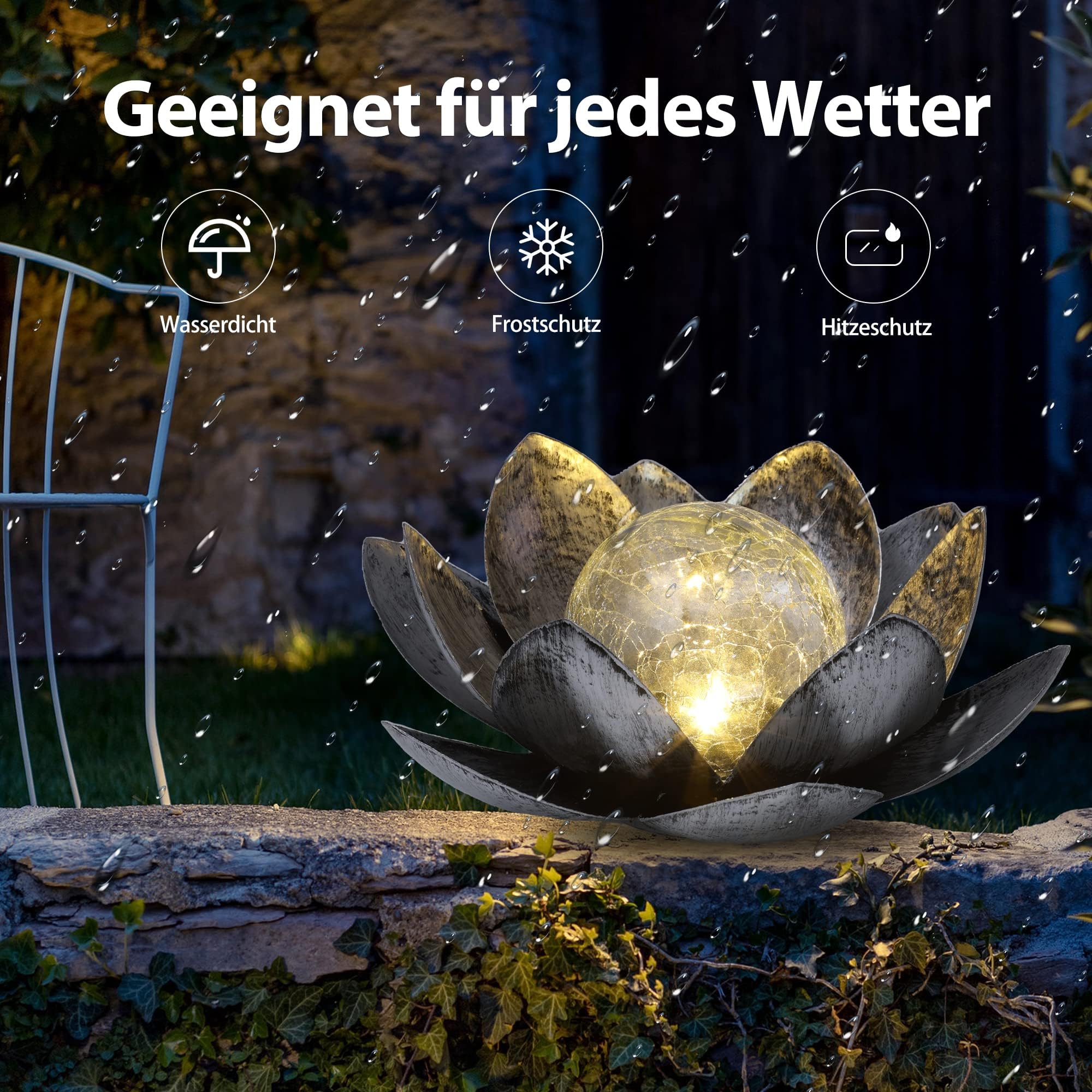 Zonne-Energie Tuinlampen - Lotus Bloem Design - Tuindecoratie Met Crackle Glasbol Outdoor Led Verlichting Voor Sfeervolle Buitenruimtes Zilver Zonne-Energie Tuinlampen - Lotus Bloem Design - Tuindecoratie Met Crackle Glasbol Outdoor Led Verlichting Voor Sfeervolle Buitenruimtes Zilver