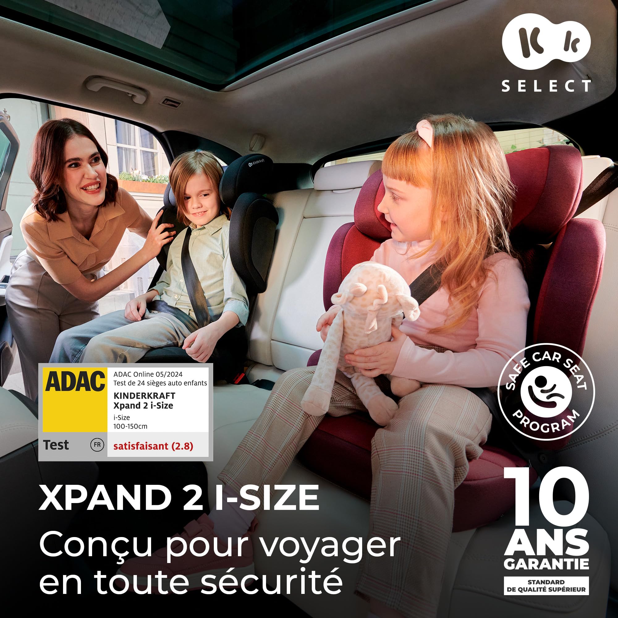 Kinderkraft XPAND2 I-Size, Siège Auto Isofix, Groupe 2/3 (15-36 kg), Réhausseur, Gris
