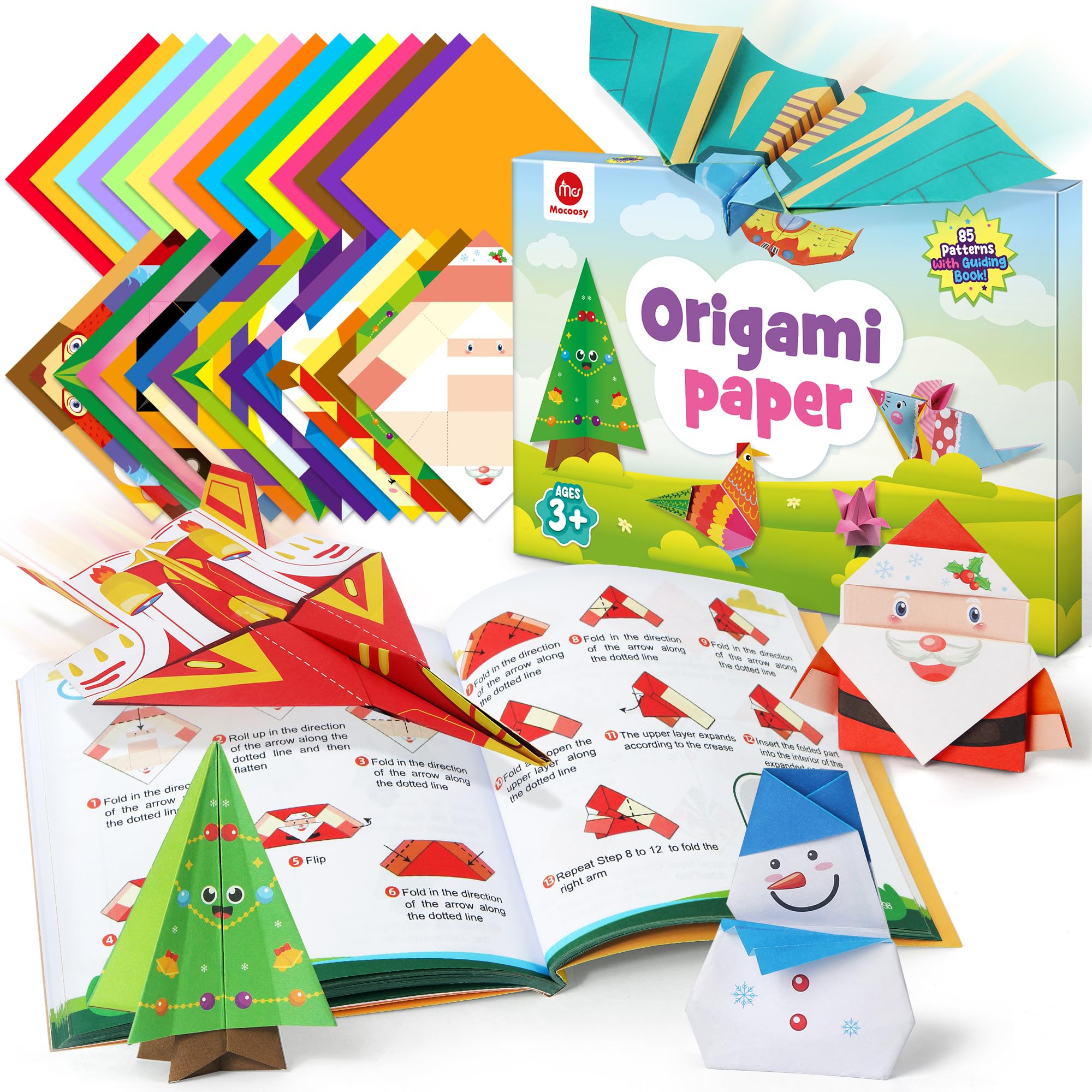 Kit Origami 320 Feuilles - Papier Coloré à Motifs + Livre Instructions - Enfants 5-12 Ans - Avions, Animaux, Fêtes - 5