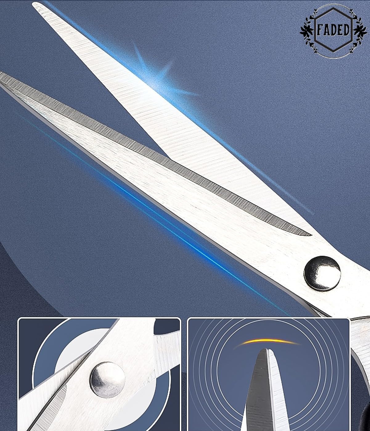 Faded Small Stainless Steel Scissors – Multipurpose Craft & Kitchen Shears with Ergonomic Comfort Grip Handle – Sharp, Durable Blades for Fabric, Food Prep & DIY Use (2Pc) - Image 8 thumbnail