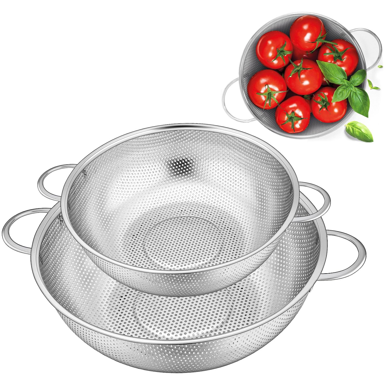Lot De 2 Passoires Inoxydables Avec Poignées - 22cm & 19cm, Idéales Pour Pâtes, Légumes, Fruits Et Riz - Égouttoir Robuste Passe Au Lave-Vaisselle