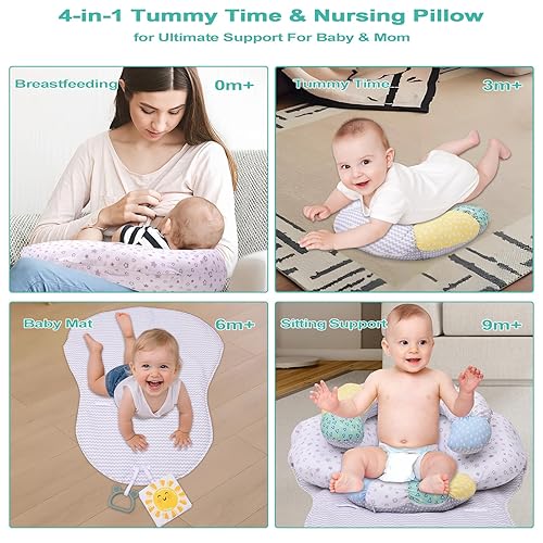 Miniatura 2 de Almohada de lactancia 4 en 1 con zona alta, firme y grande, cojín de apoyo sentado desmontable, extraíble y lavable a máquina, tapete de juego para