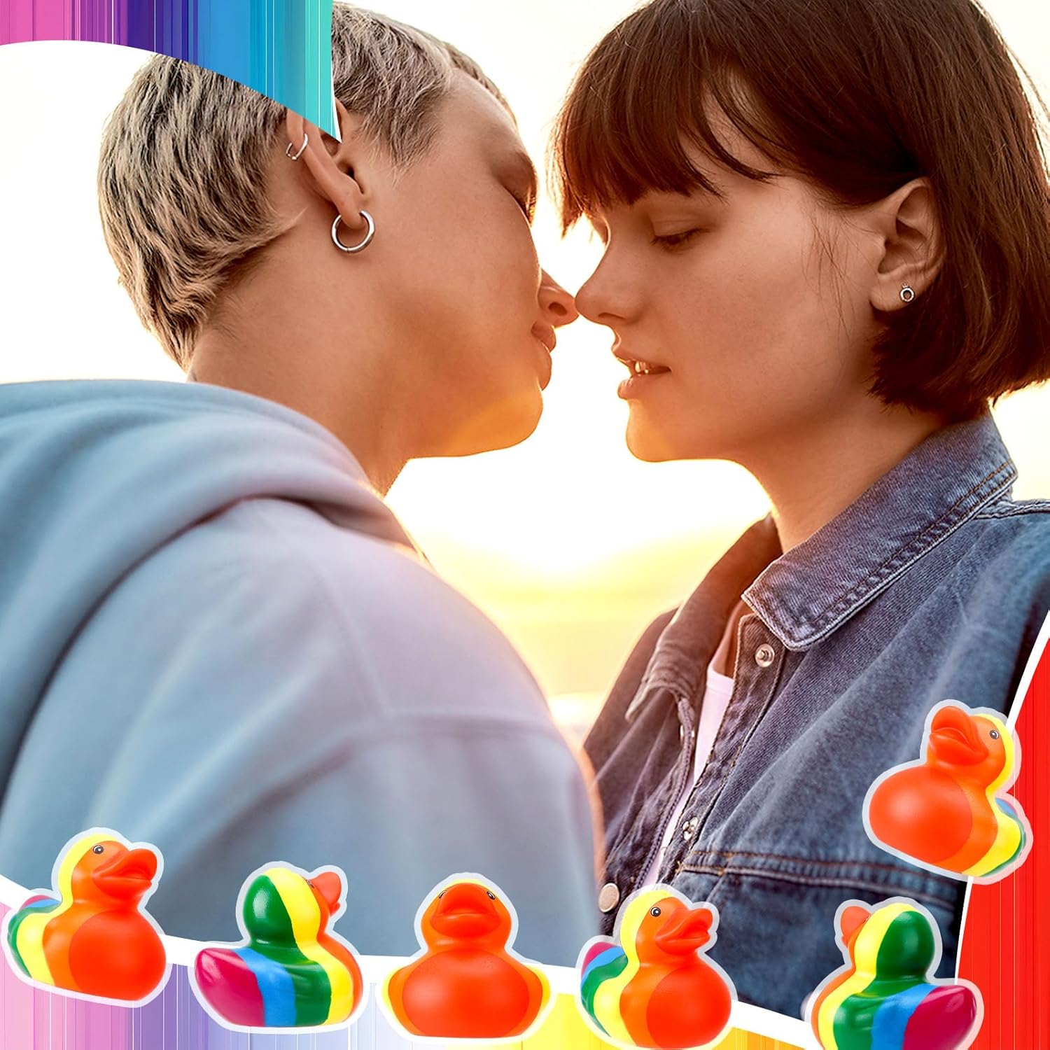 50 Pcs Rubber Rainbow Duck,Squeak and Floating Duckies Bulk,Mini Rubber Figurines Rainbow Ducks for Shower Birthday Gifts LGBT Party Favors