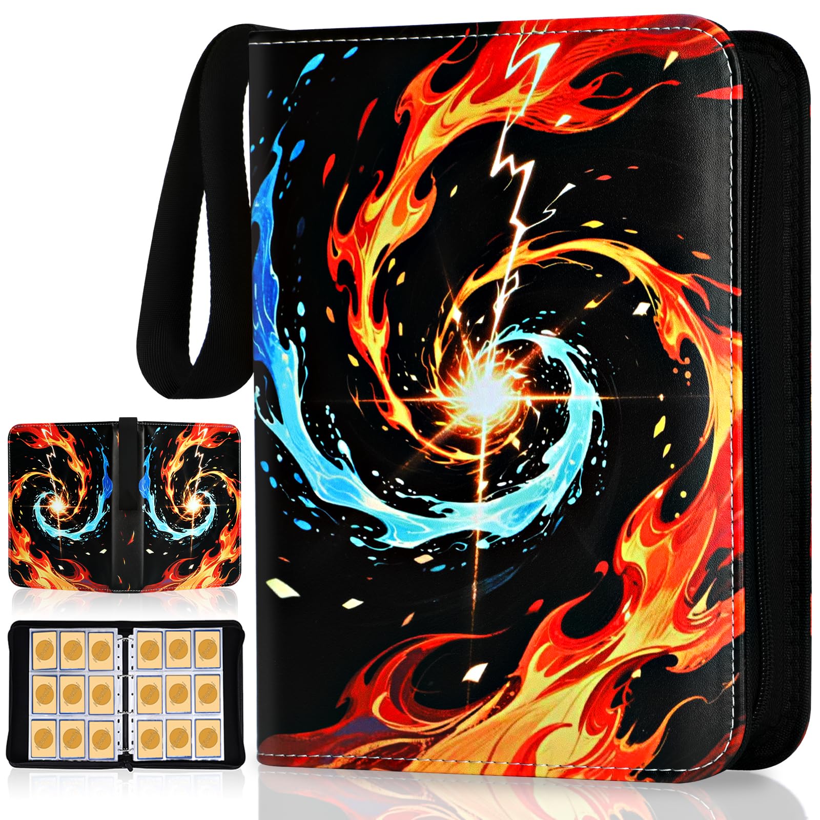 9 Pocket Card Binder for Cards, Trading Card Holder with 50 Removable Sleeves Fits 900 Cards, Creative Design Portable Zipper Card Collection Binder