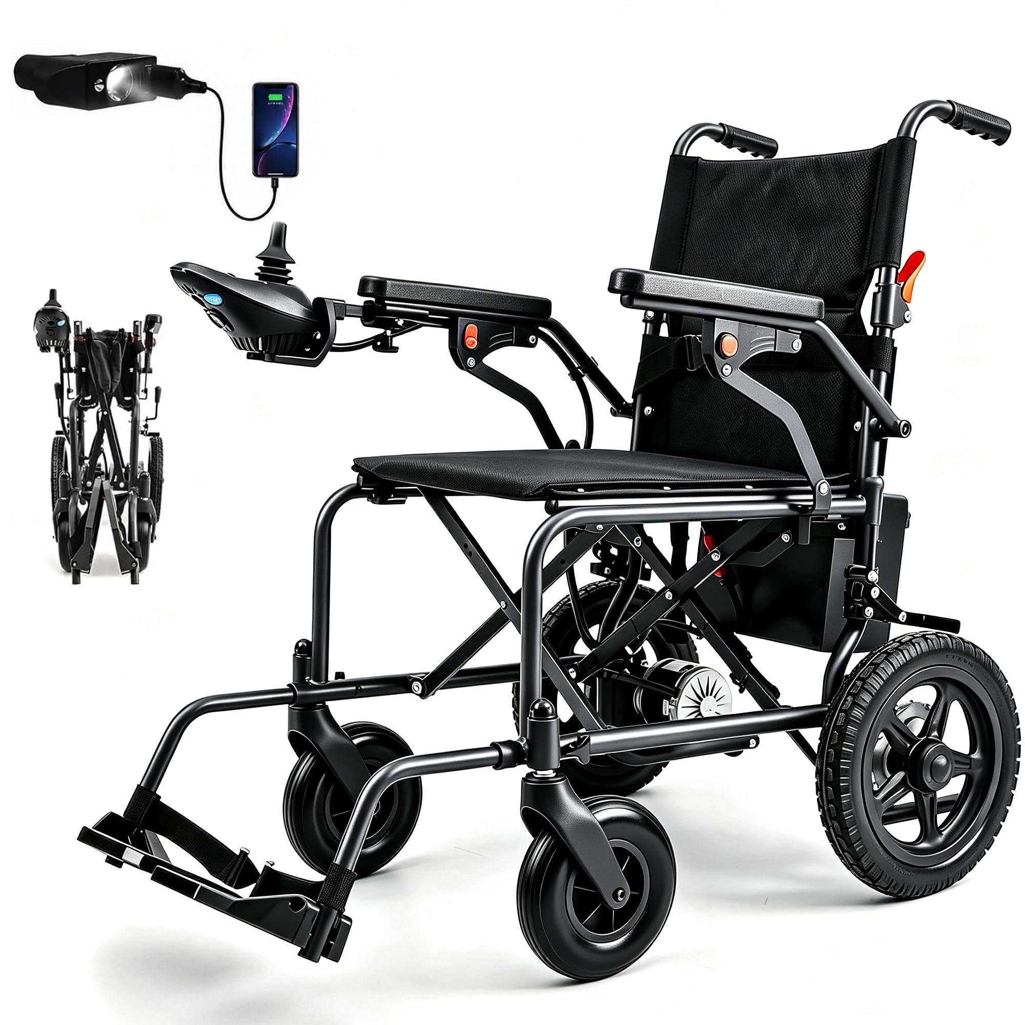 Sedia a rotelle elettrica pieghevole leggera con sedili più ampi, capacità di peso 120,2 kg, doppio motore da 250 W, portata 15,5 miglia, sedia a rotelle elettrica per adulti e anziani, scooter