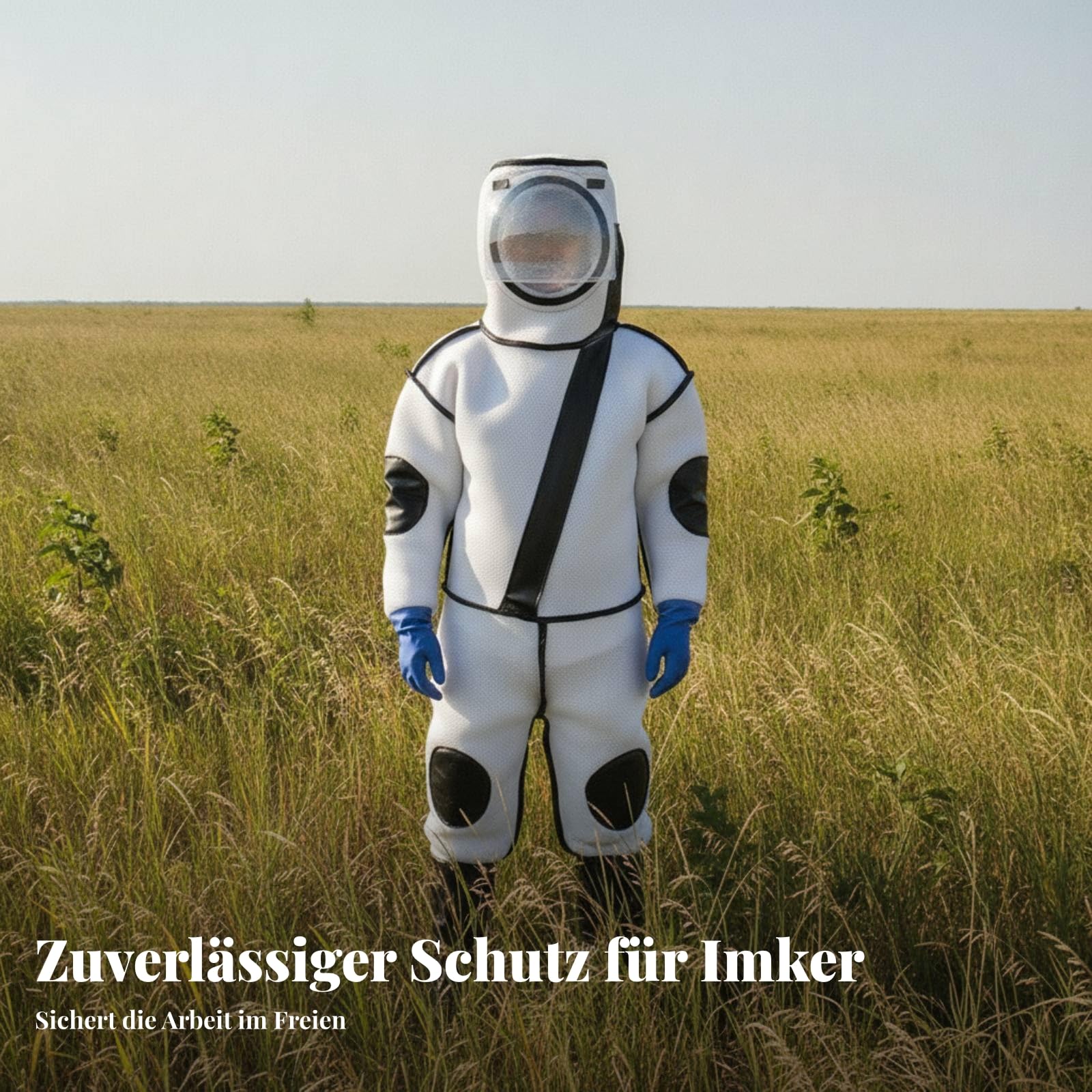 Imkeranzug Bienen Schutzanzug Overall Schutzkleidung Kapuzenanzug mit Gesichtsgitter Und Verstärkten Ellbogen Und Knien aus Mesh Und Edelstahl für Imkerei Außenarbeit Bienenzucht, 43