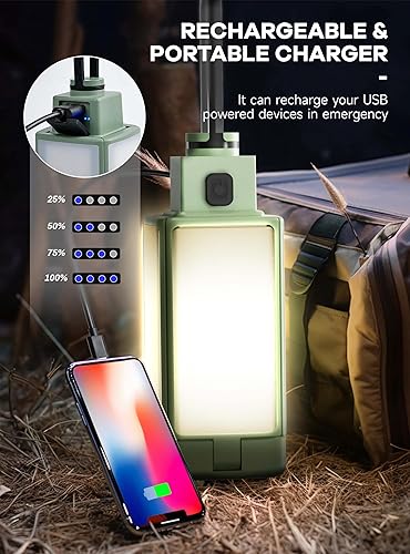 Miniatura 5 de Linterna de campamento, linterna recargable de 3 colores de temperatura, 4 modos de luz, luces de campamento plegables con 4 paneles plegables,