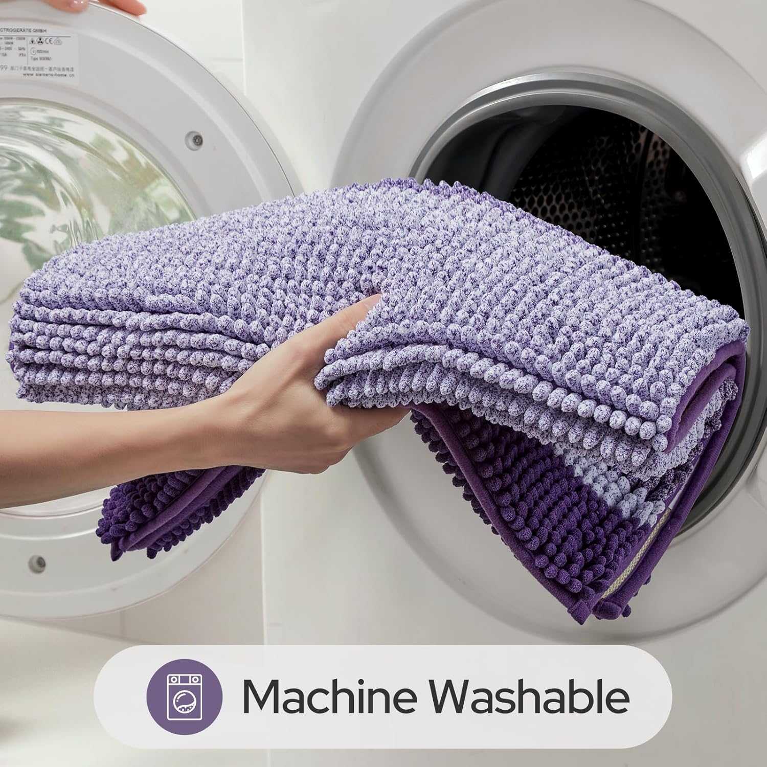 HOMEIDEAS Purple Bathroom Rugs Set, 2 Piece Thick Absorbent Fluffy Striped Chenille Bath Rugs, Non Slip, Soft Shaggy Bath Mats for Purple Bathroom Decor, 20" x 32" Plus 17" x 24"