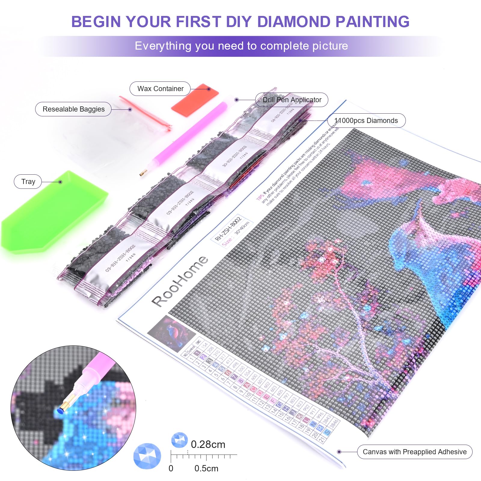 Kit De Peinture Diamant 5D à Faire Soi-même Par Numéro Pour Adulte, Perles Rondes En
