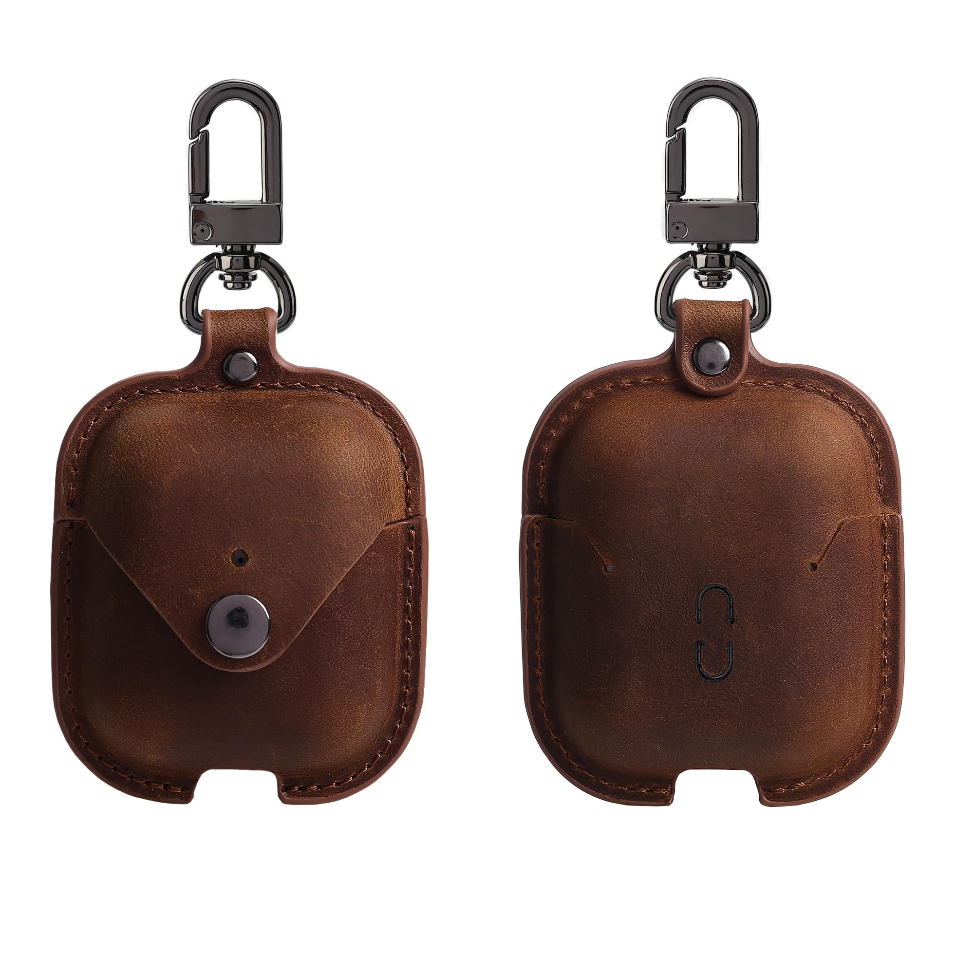 MODOS LOGICOS Charging Case Cover for Air Pods 1/2, Crazy Horse Cowhide Leather Case with Secure Snap-Fastener Compatible with Apple AirPods 1/2 Generation Charging Case - Brown
