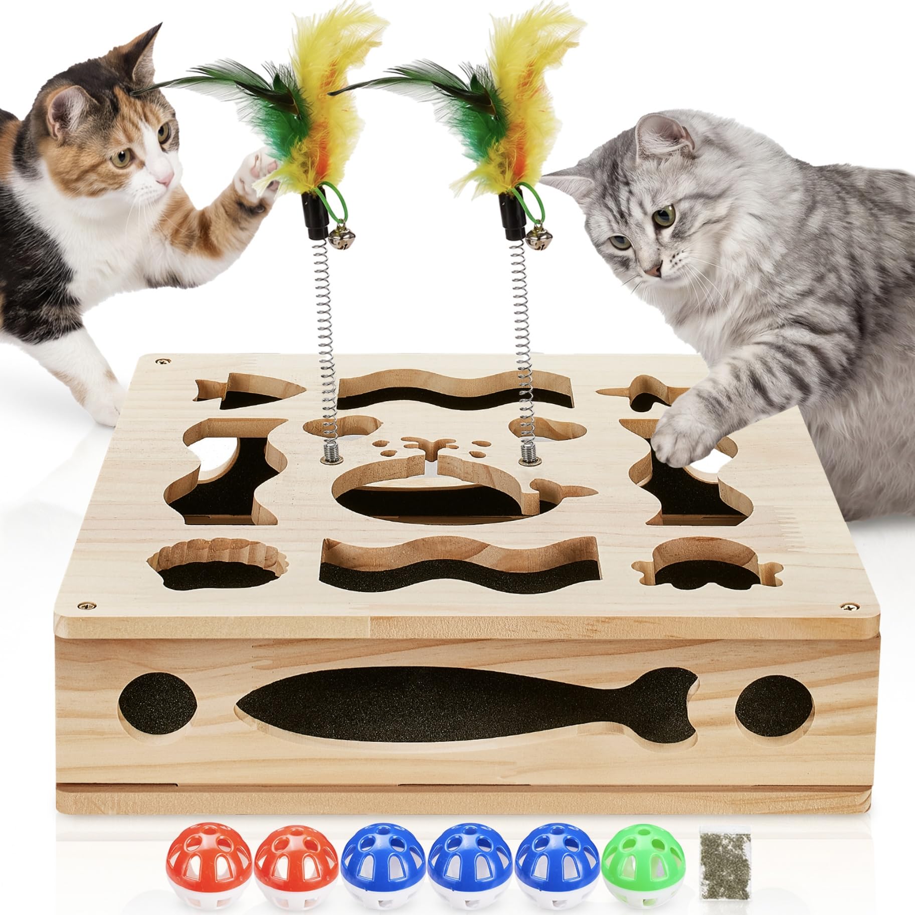 Photo 1 of Cat Nail File Scratcher Box - Interactive Cat Scratch Puzzle Enrichment with Sandpaper Liner for Claw Care, Alternative Stress Free Wooden Nails Scratching to Clippers & Grinders for Indoor Cats