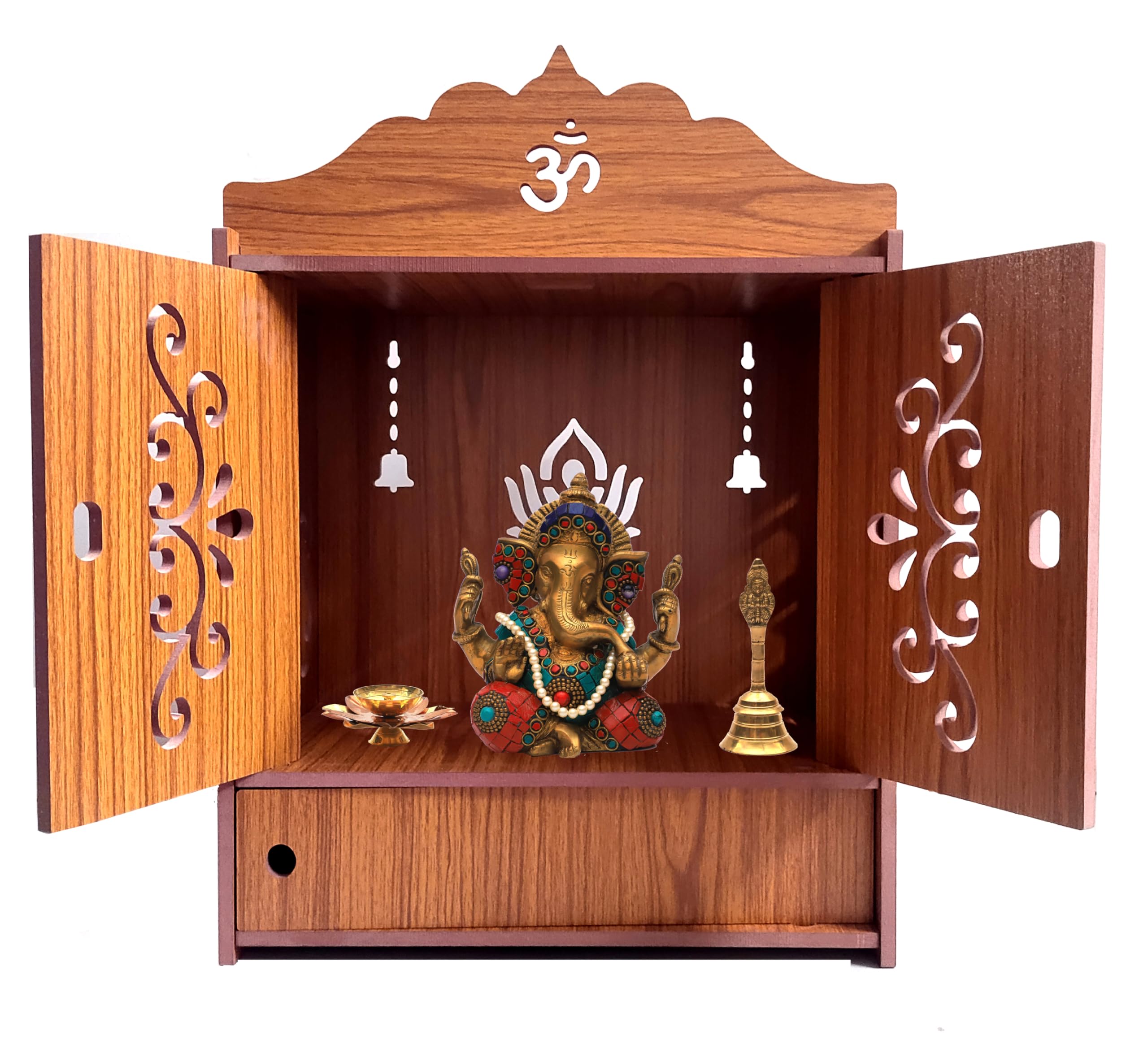 DIVOKAH Beautiful Wooden Pooja Mandir for Home/Temple for Home and Office/Puja Mandir/Puja Stand/Pooja Mandapam (8 Mm Plywood Thickness) (2DOR WDN Lotus)-image-13