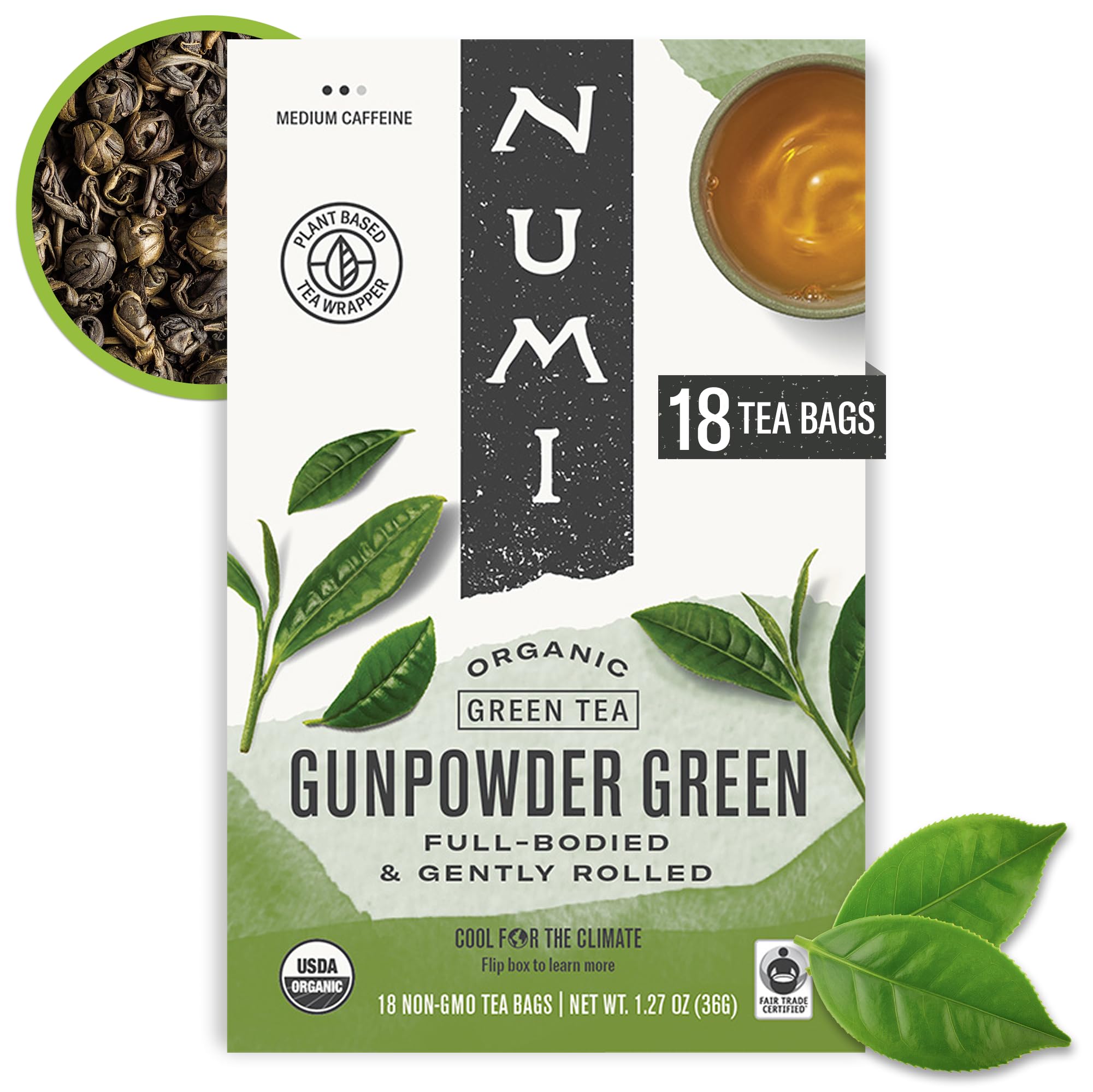 Organic Gunpowder Green Tea - 18 Green Tea Bags - Microplastic Free