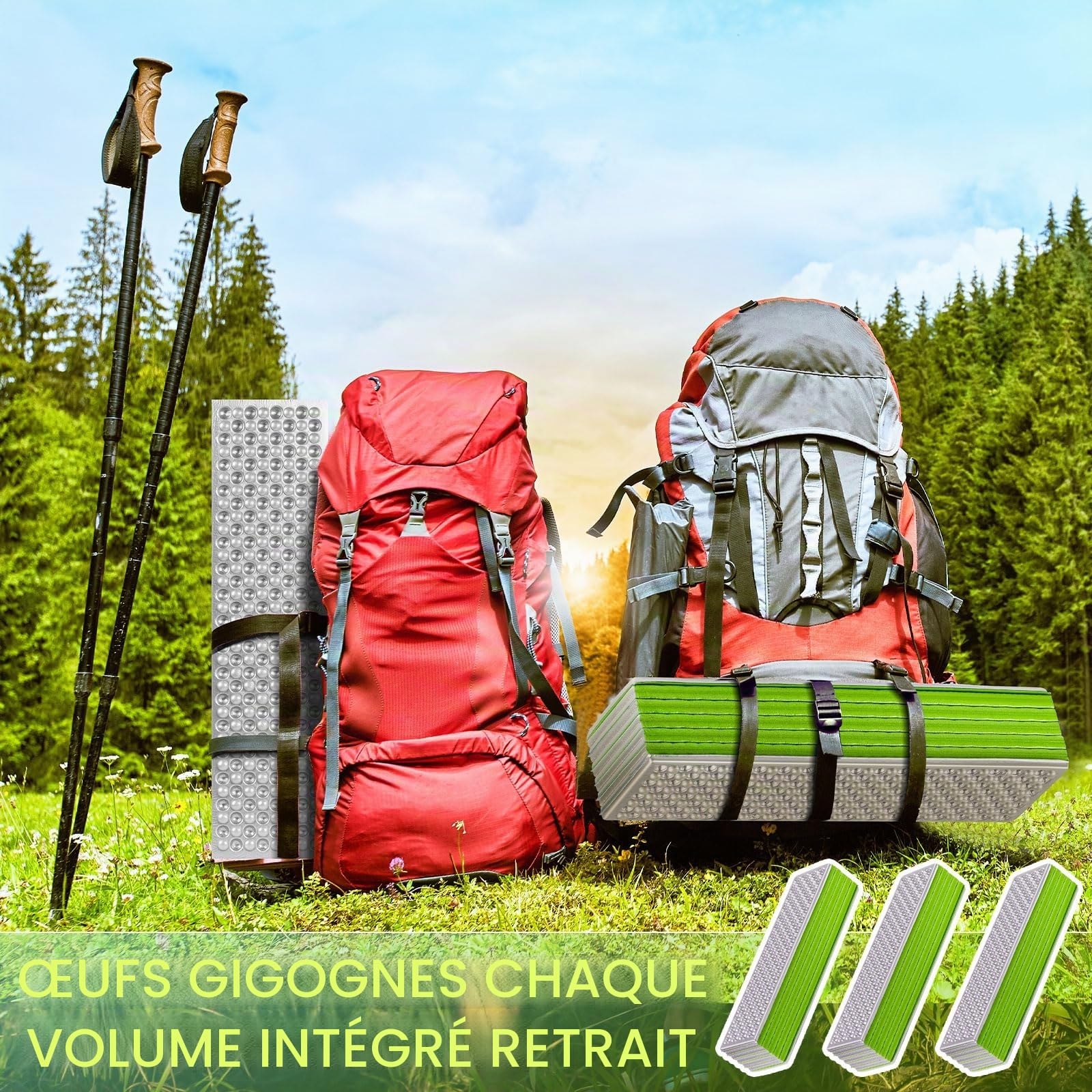 Tapis de couchage pliable 180 x 60 cm en mousse ultra léger résistant aux intempéries pour les aventures en plein air