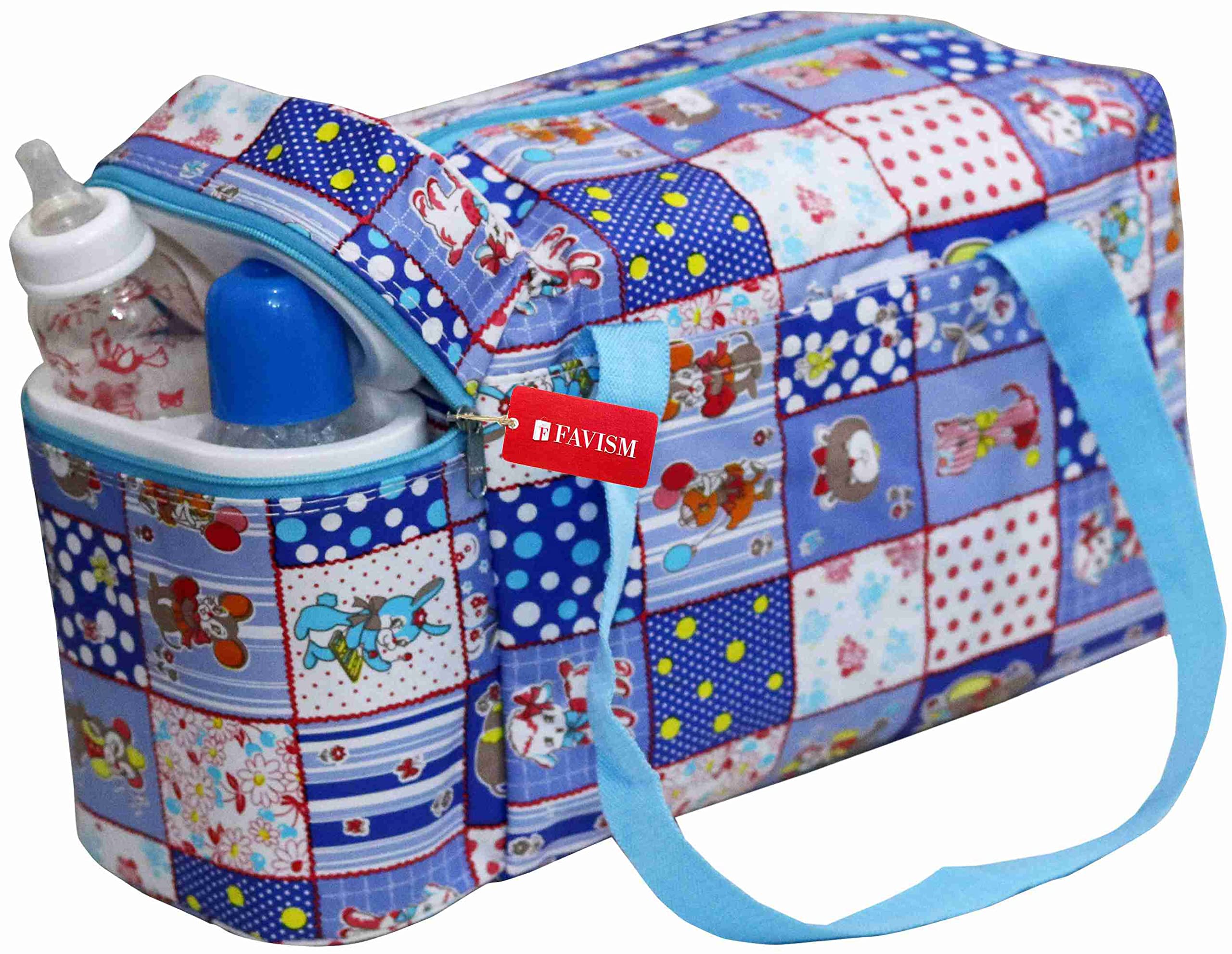 ANNAPURNA SALES Fabric Blue Baby's Diaper Bag With 2 Bottle Warmers, Modern
