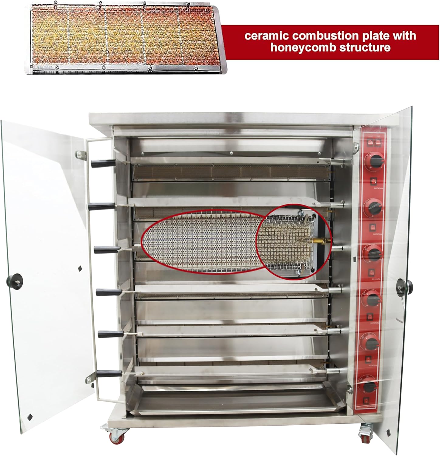 TECHTONGDA Gas Convection Toaster Ovens Commercial Air Fryer Automatic Rotary Grill 122℉-572℉ for Sheep Chicken 6 Layer