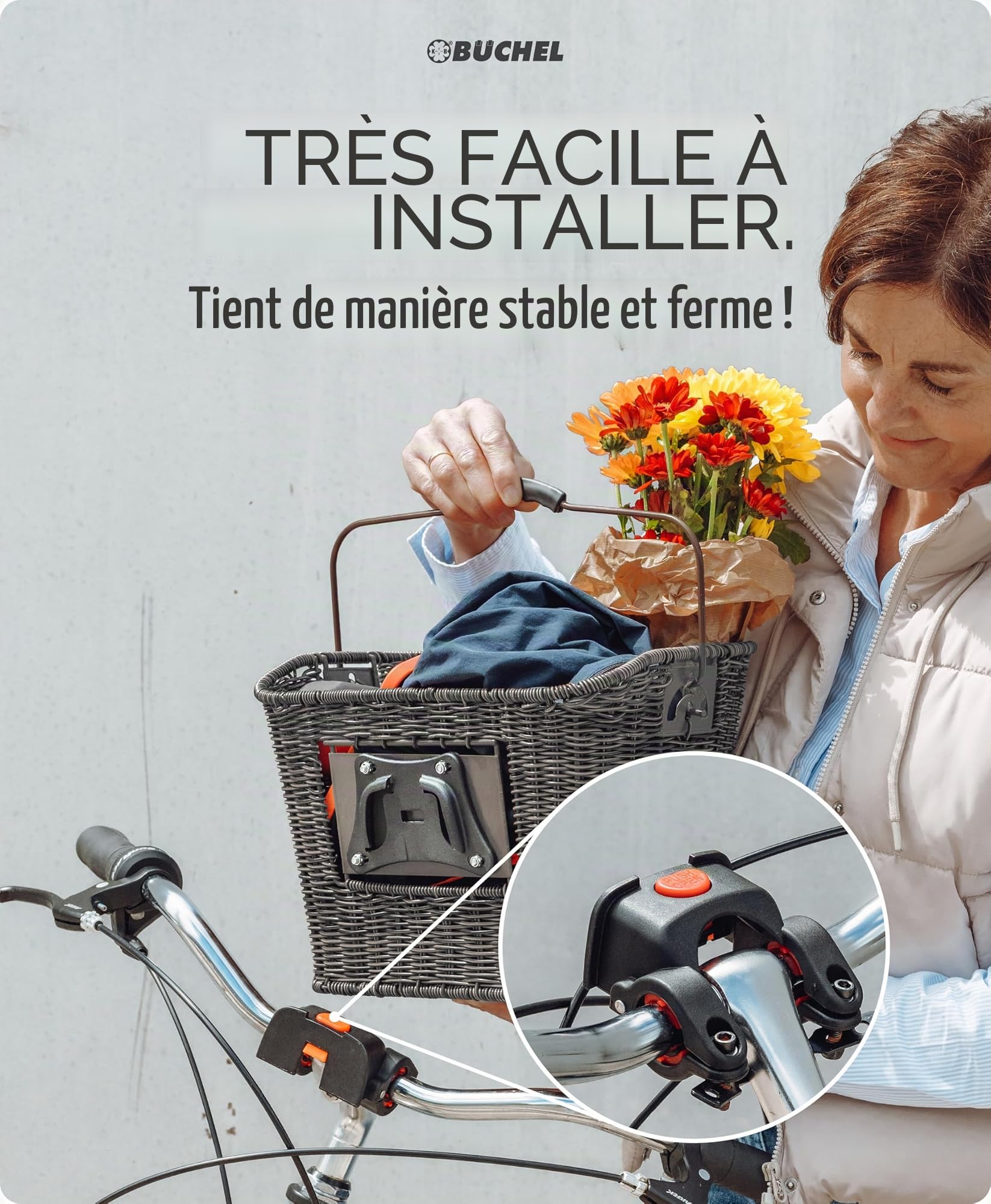 Büchel Panier de vélo Avant en polyrotin I avec Montage Rapide innovant - Panier de vélo pour l'avant 35 x 26 x 25 cm - Panier de Guidon de vélo