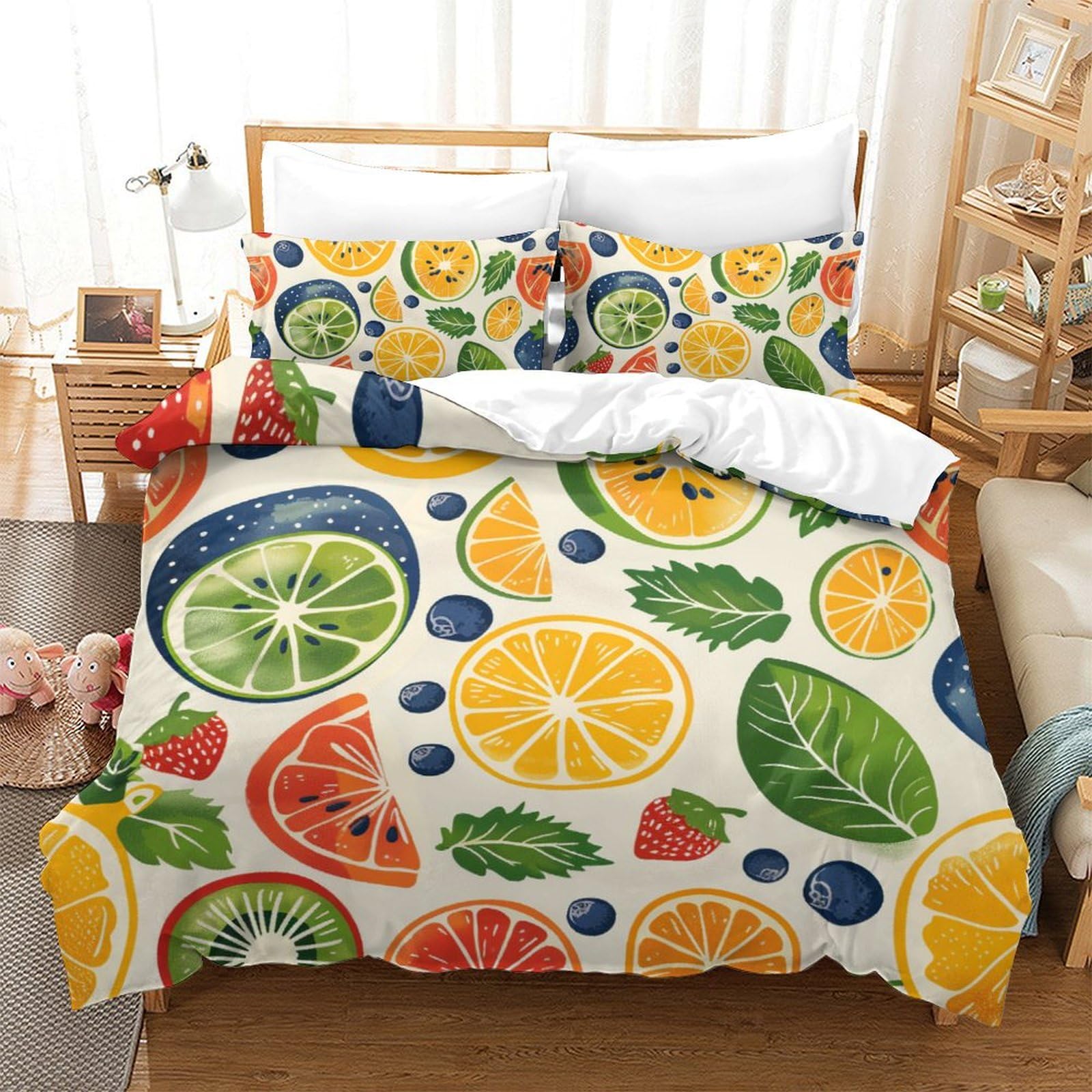 Housse de couette fruits 220x240cm en microfibre douce avec sa taie d'oreiller imprimée 3D