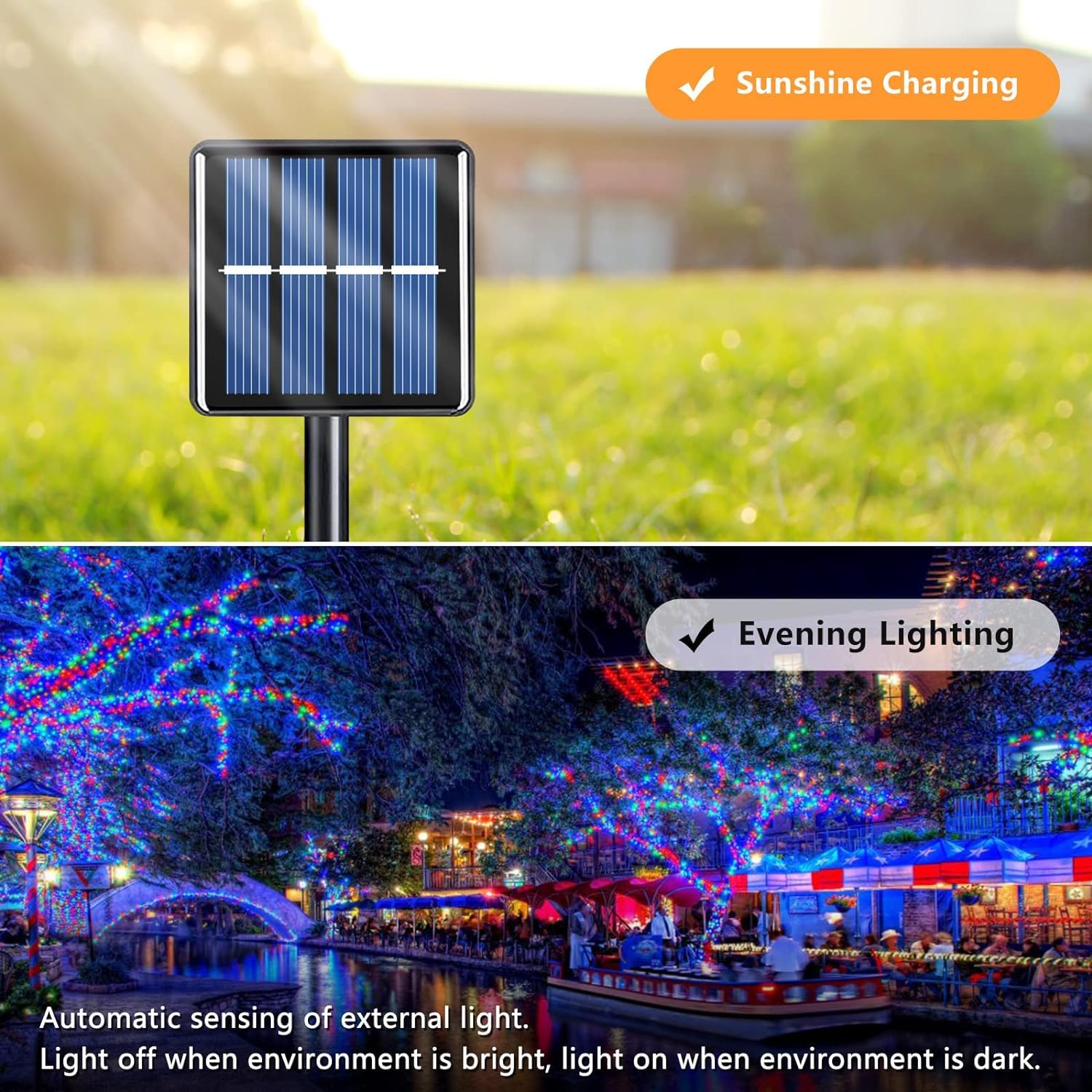 Voolex 4 Pacchi Catena Luminosa Esterno Solare, 10M 100 LED Luci Natale Esterno Solare, 8 Modalità Luci Solari Esterno, Luci Solari da Giardino Per Giardino Albero Festa Patio -Multicolore