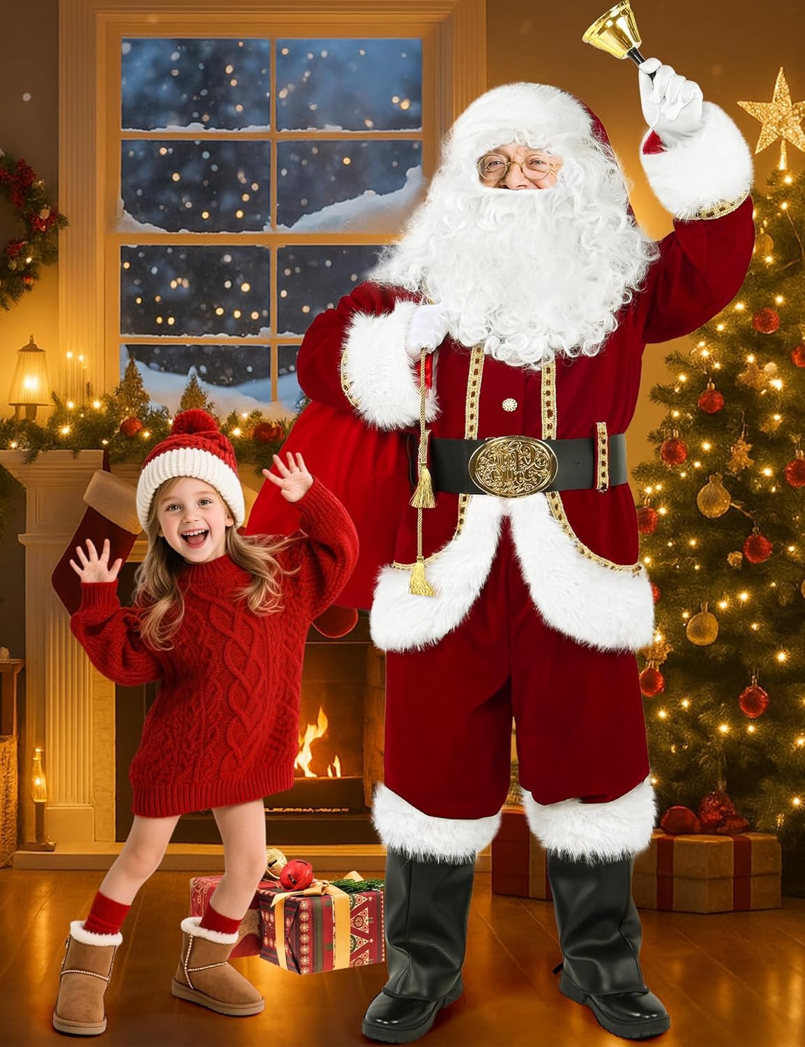 Santa Claus Costume for Men 11PCS Deluxe Adult Christmas Santa Suit Professional Red Outfit Xmas Holiday Cosplay - Image 6