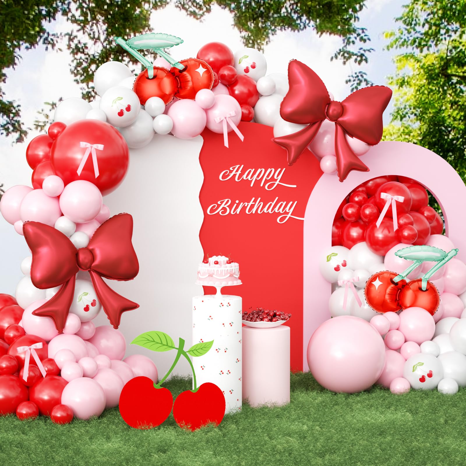 JOGAMS Cherry Balloon Arch Garland Kit,172Pcs Cherry Party Decorations with Ribbon Cherry Bow Foil Balloons for Cherry On Top Baby Shower Birthday Bridal Shower Wedding Valentine's Galentine's Day