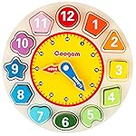 Coogam Wooden Shape Color Sorting Clock - Teaching Time Number Puzzle Stacking Sorter Jigsaw Montessori Early Learning Educational Toy Gift for Year Old Kids
