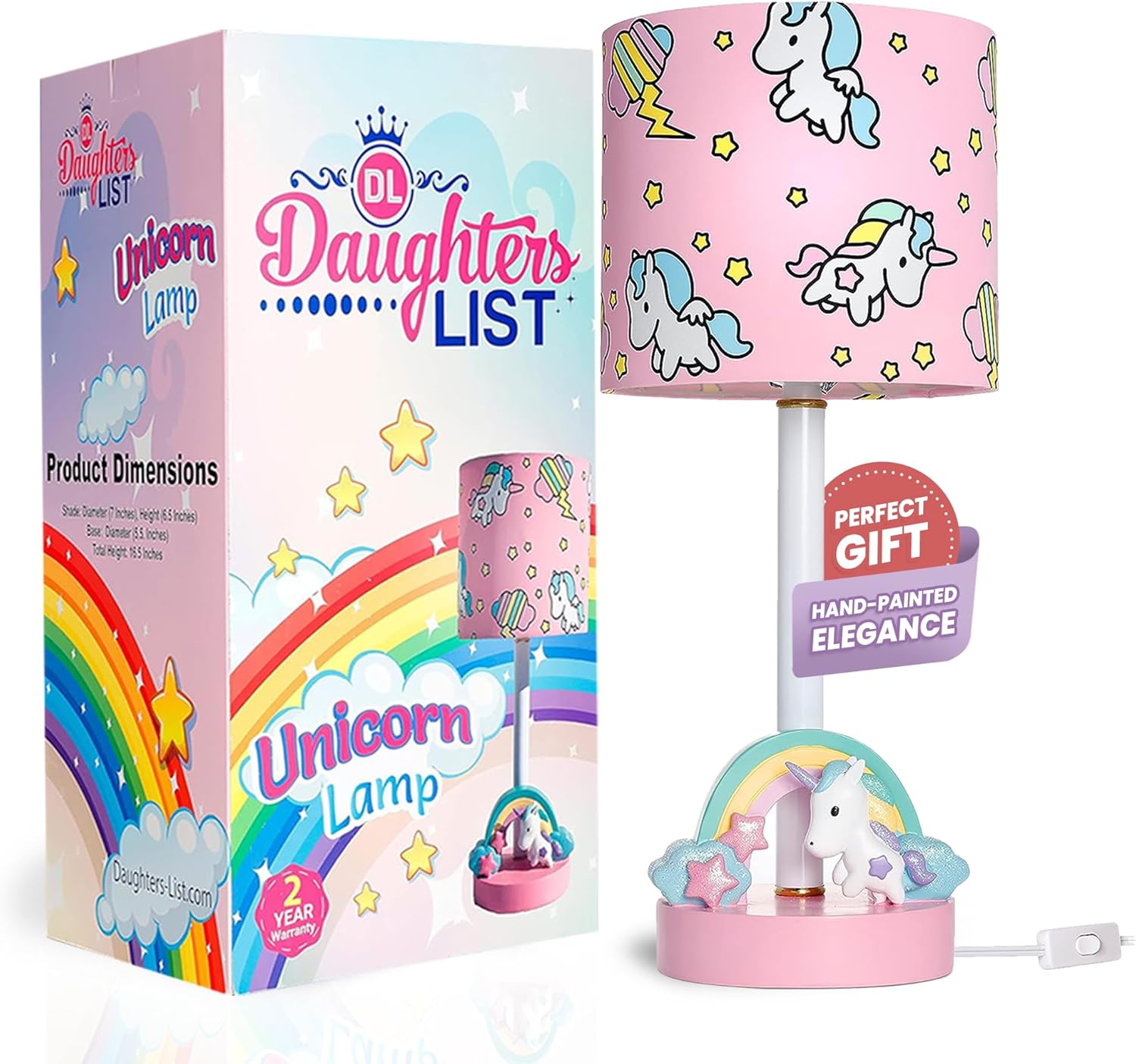 Cute Unicorn Lamp for Girls Room - Granddaughter Gifts - UL Listed and Handpainted Gifts for Girls Bedroom with Box and Bulb - Rainbow Unicorn Decor for Kids