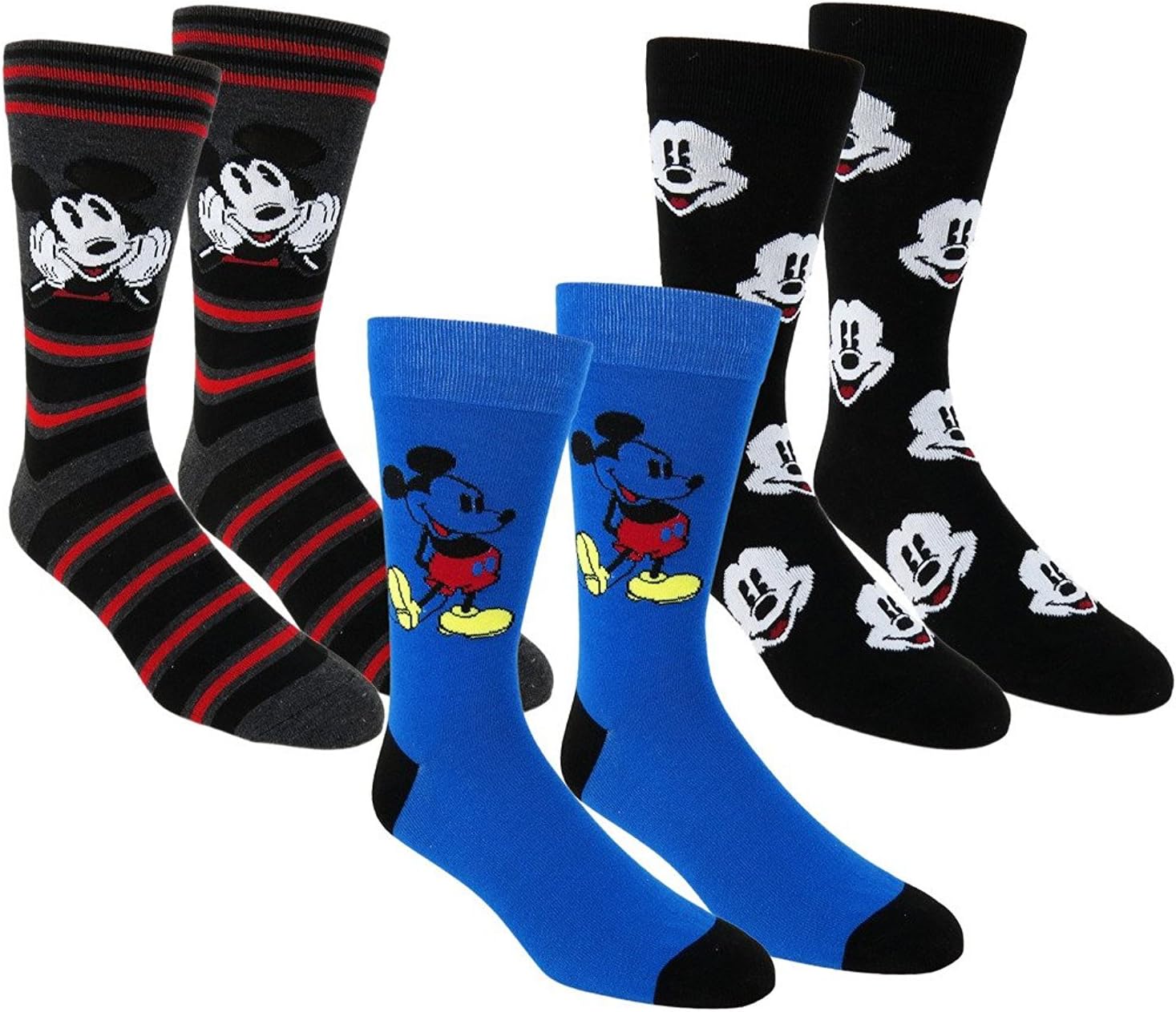 DisneyDisney Mickey Mouse Casual Crew Socks 3 Pair Pack Multi-Color (One Size, Blue/Black/Grey)