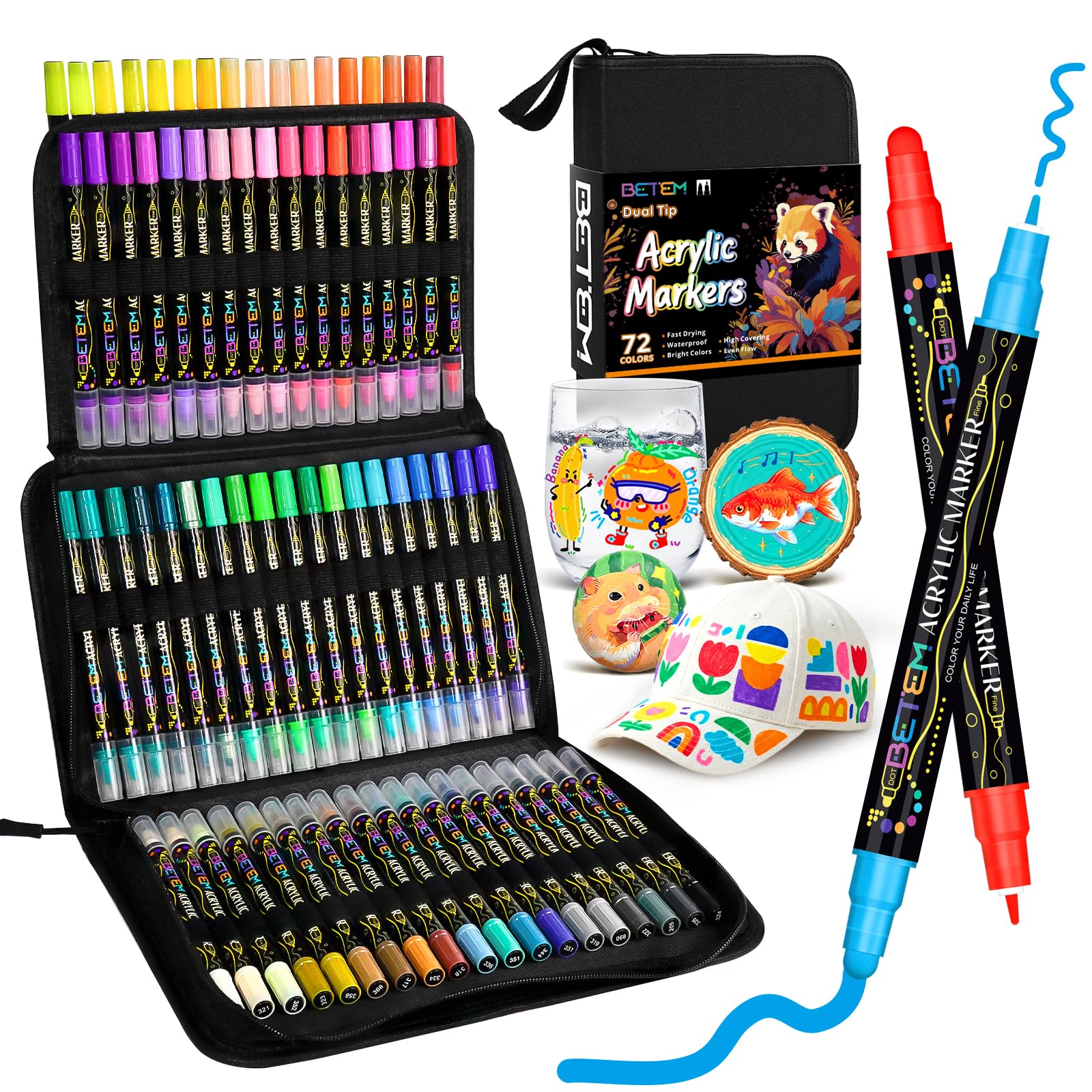 Betem 72 Colors Dual Tip Acrylic Paint Markers