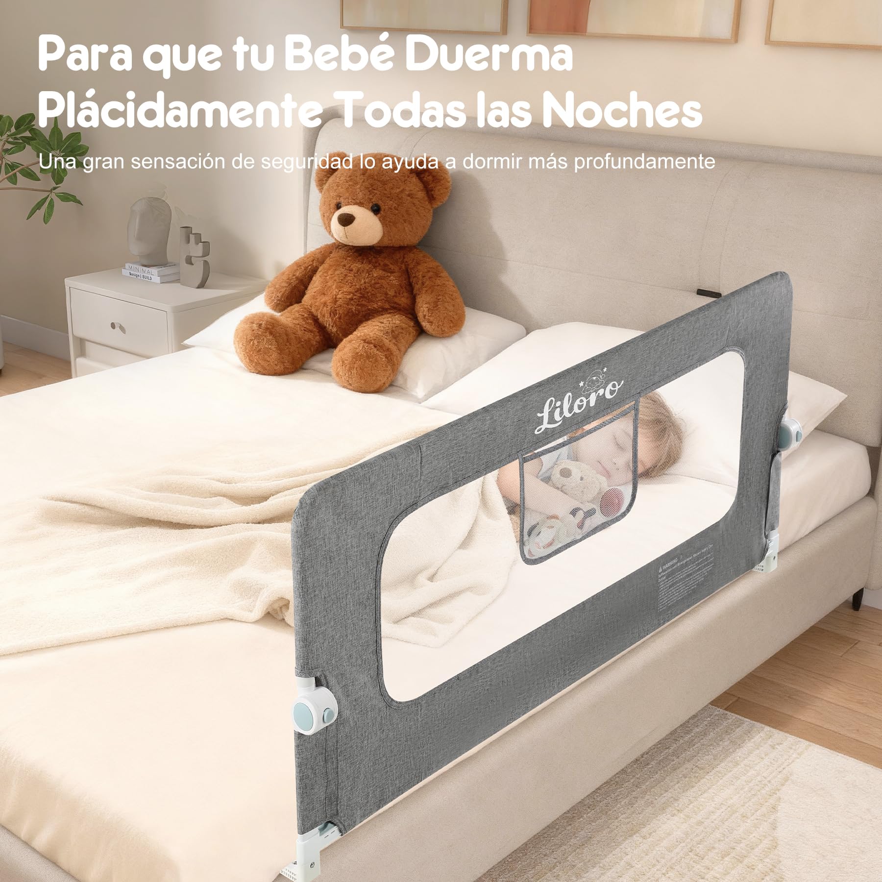 Barandilla de Cama Infantil 120 cm sin Taladro Barandilla de Seguridad Plegable para Bebé con Marco Reforzado y Diseño Anticolisión para Cama Individual Doble King Size Gris